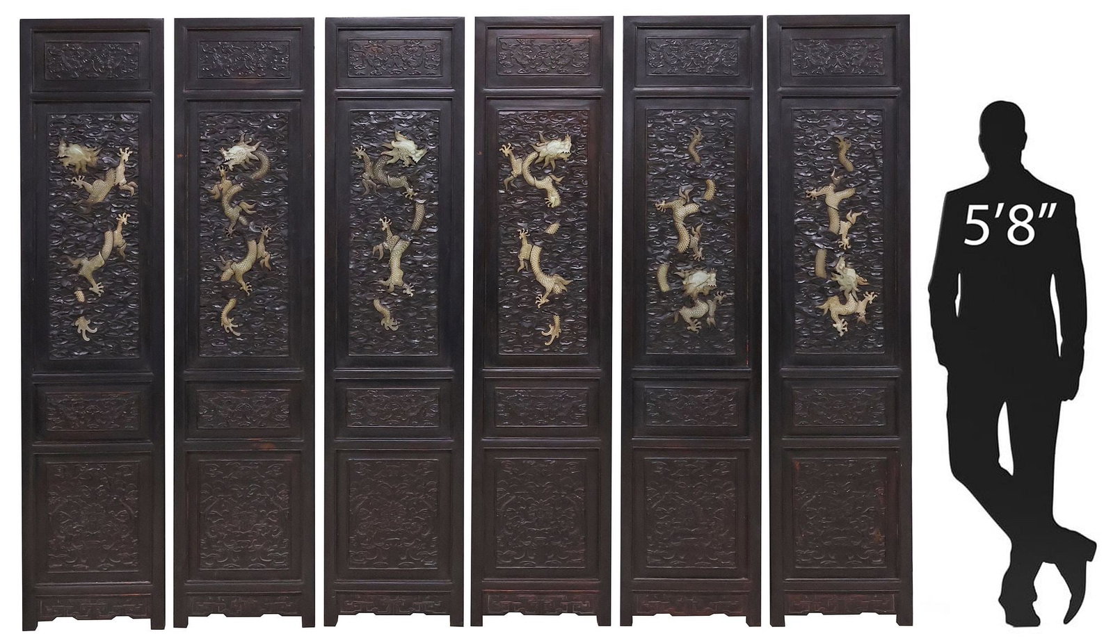 (6) LARGE CHINESE HARDSTONE-MOUNTED & CARVED WALL PANELS, 78.25"H (1 of 8)