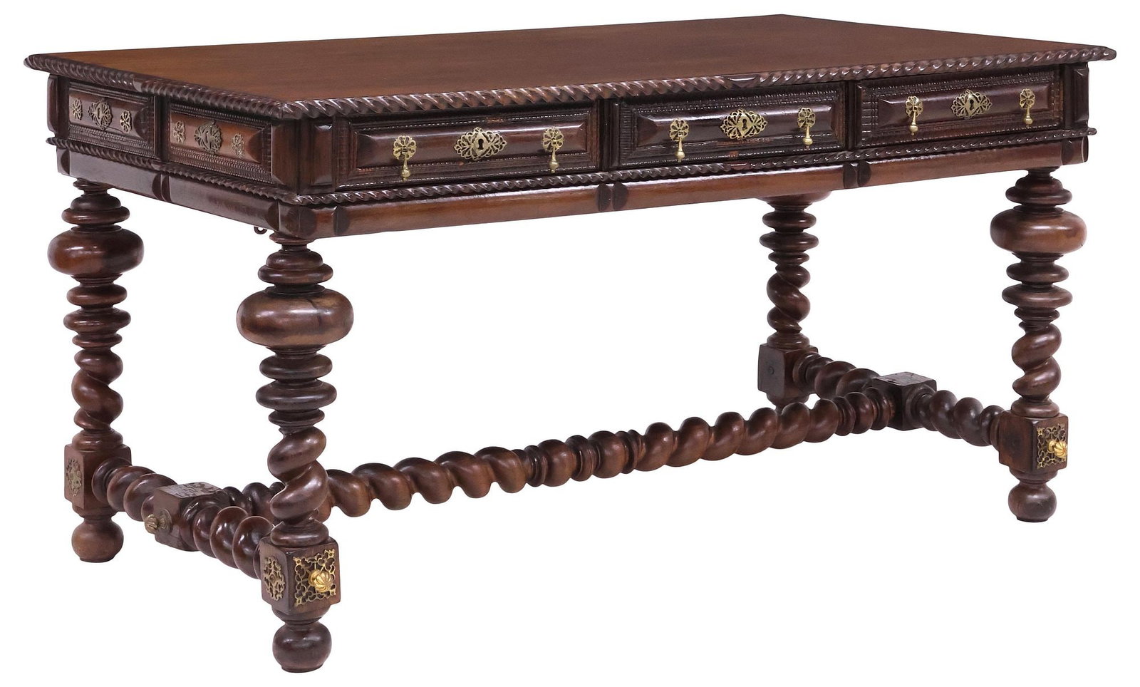 PORTUGUESE BAROQUE STYLE WALNUT WRITING DESK / LIBRARY TABLE (1 of 6)
