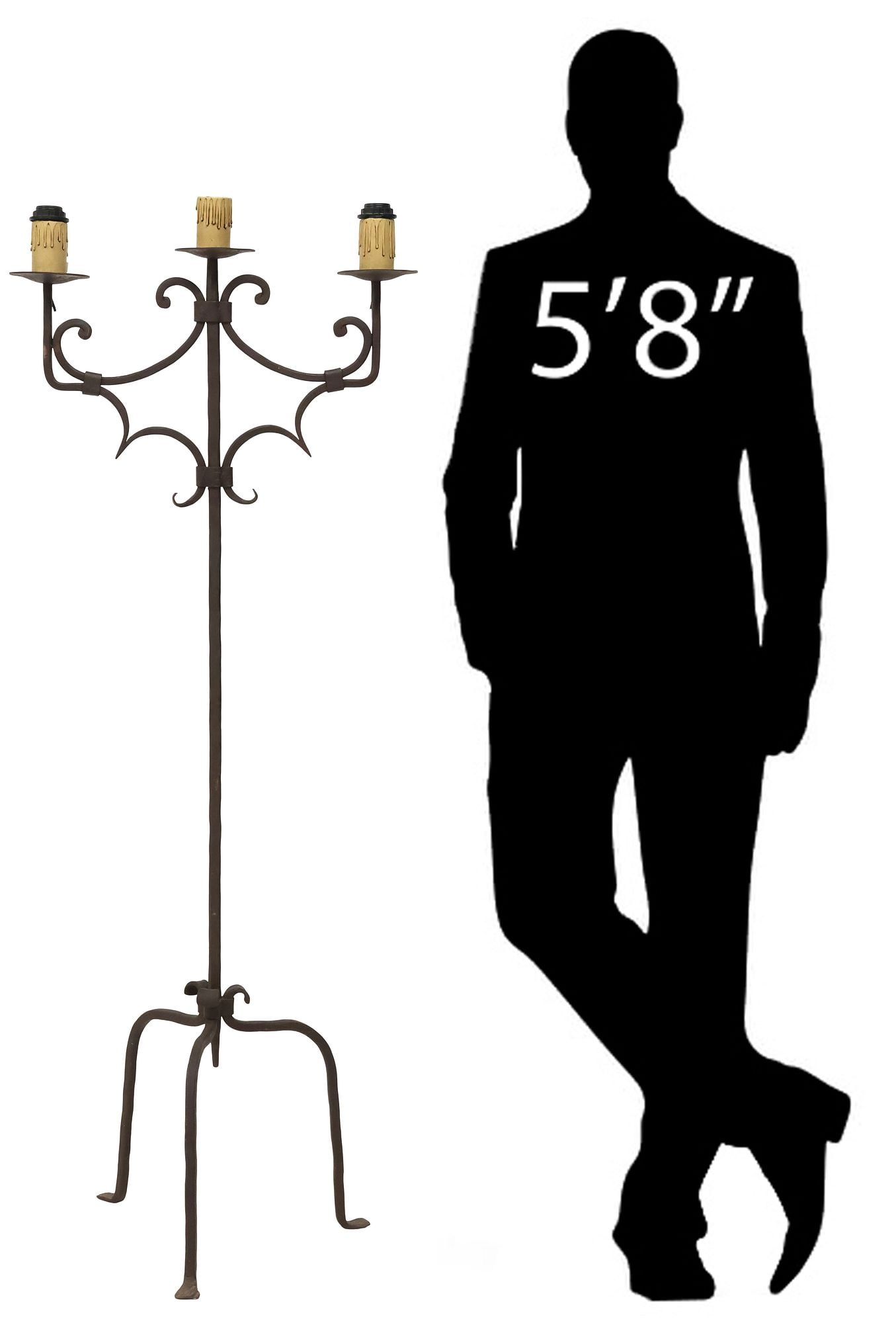 ITALIAN WROUGHT IRON 3-LIGHT STANDING CANDELABRA FLOOR LAMP (1 of 4)