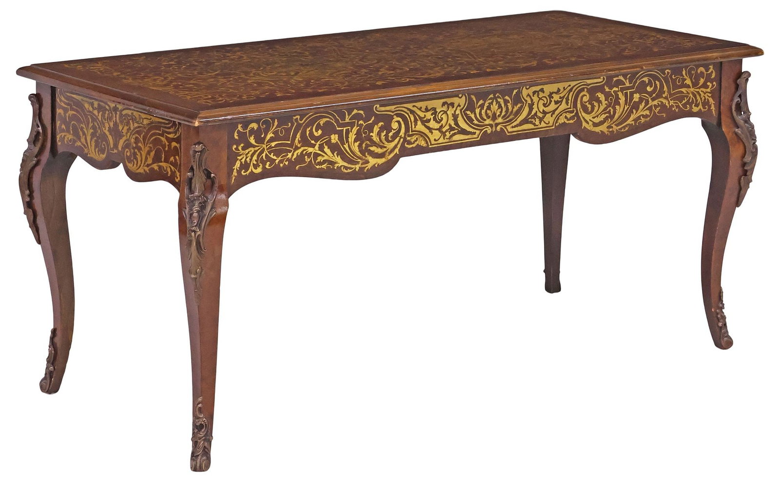LOUIS XV STYLE CUT-BRASS MARQUETRY INLAID COFFEE TABLE (1 of 4)
