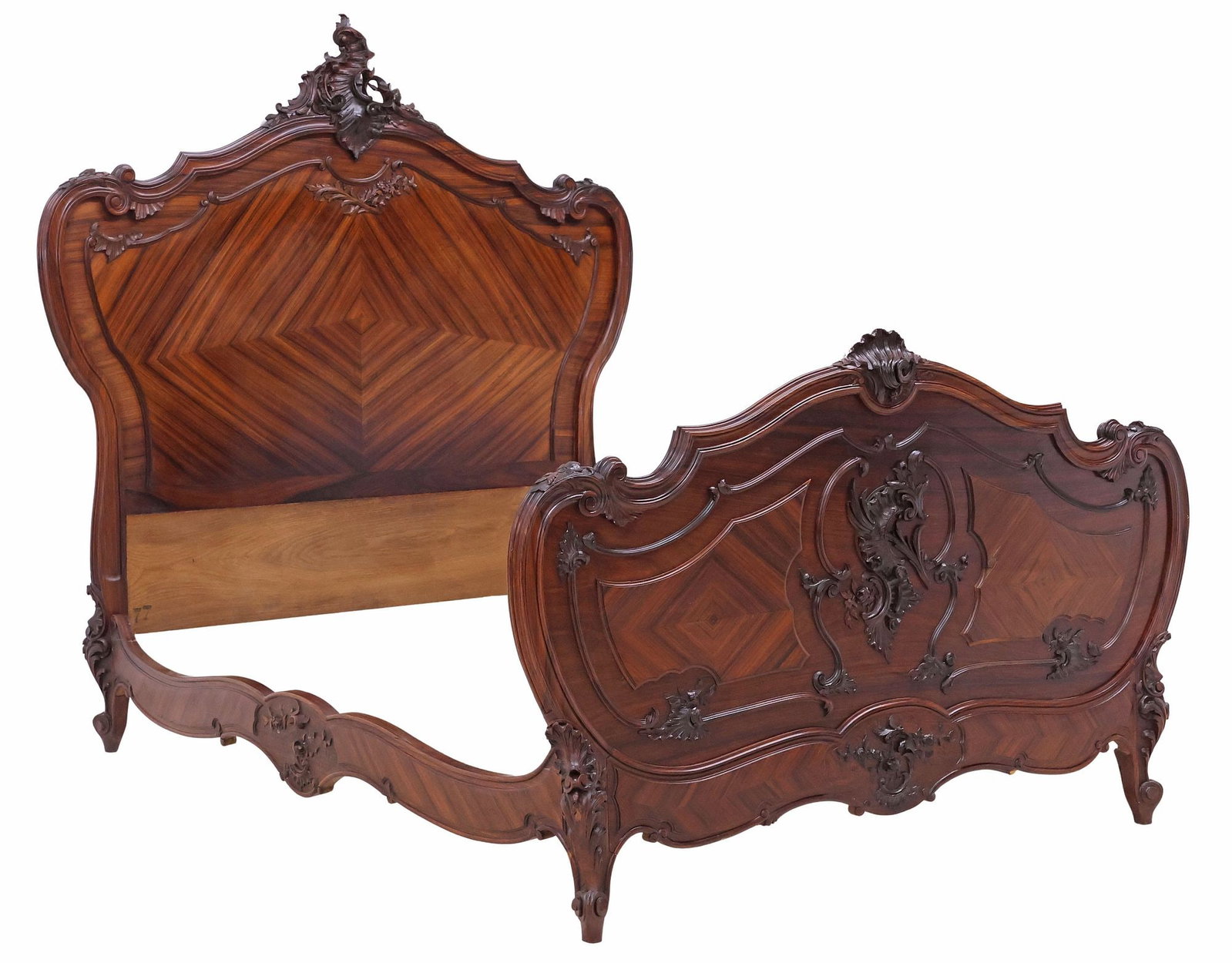 FRENCH LOUIS XV STYLE CARVED ROSEWOOD BED (1 of 3)