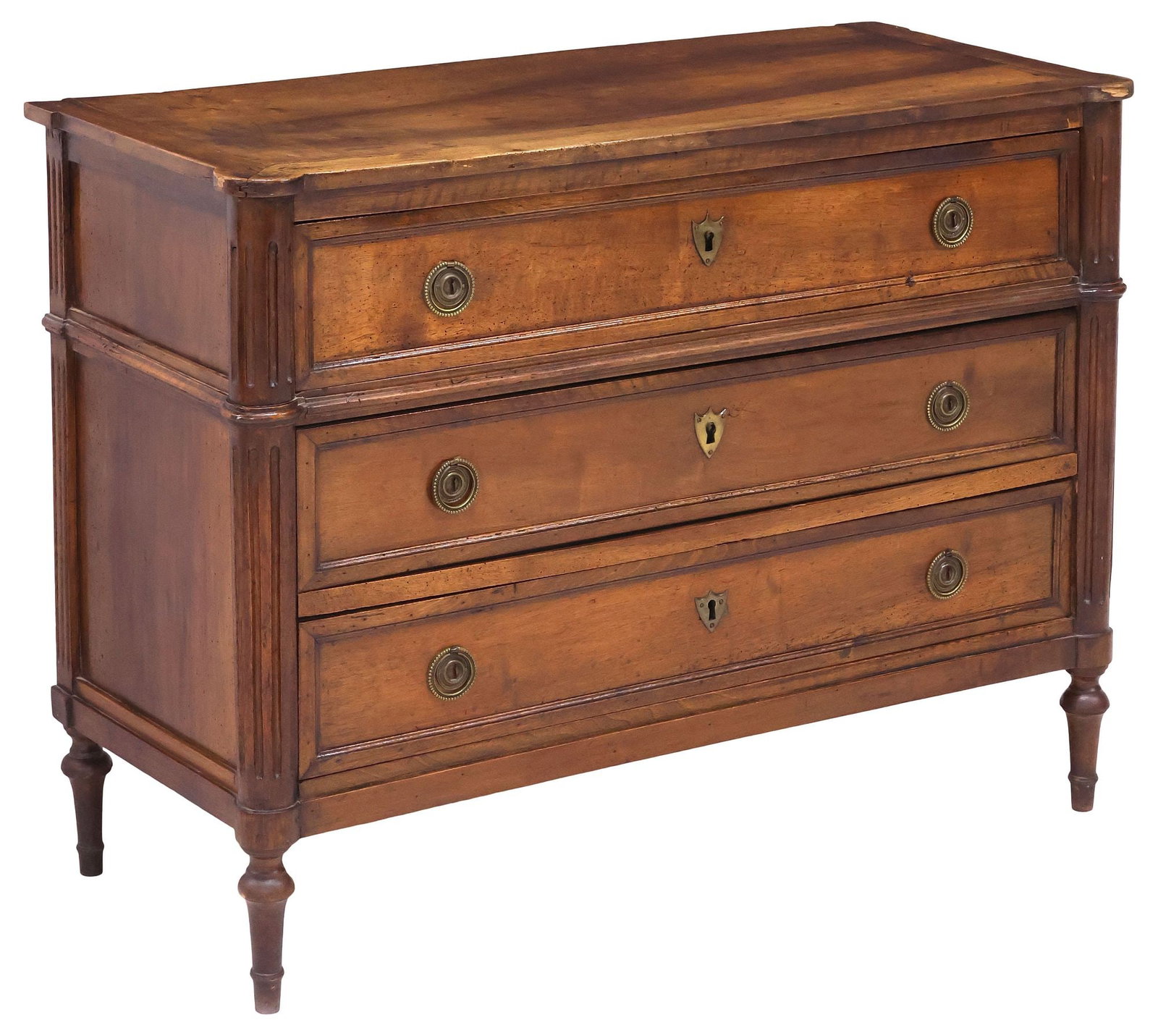 FRENCH LOUIS XVI STYLE WALNUT 3-DRAWER COMMODE (1 of 5)