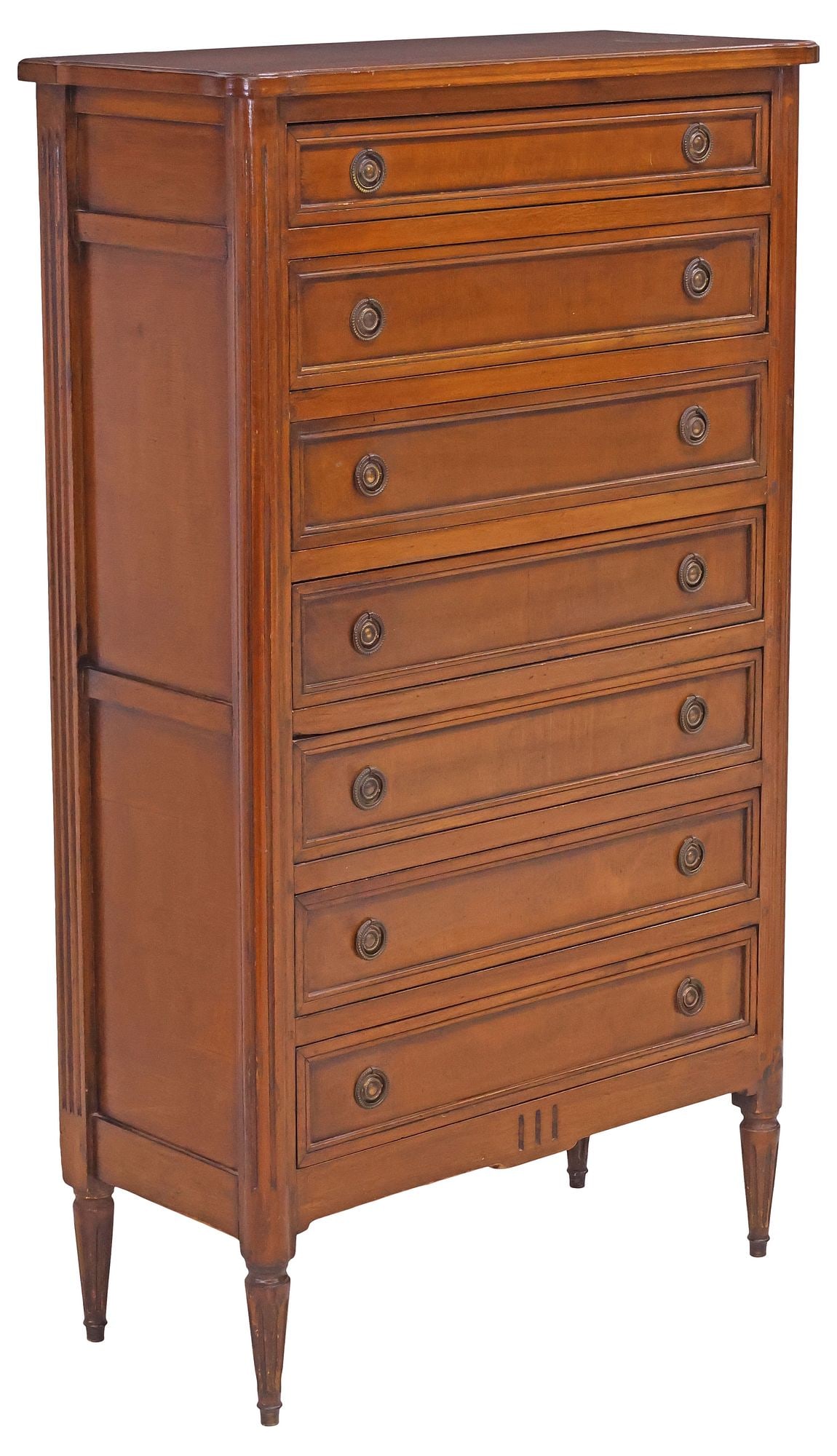 FRENCH LOUIS XVI STYLE WALNUT SEMAINIER / TALL CHEST OF DRAWERS (1 of 5)