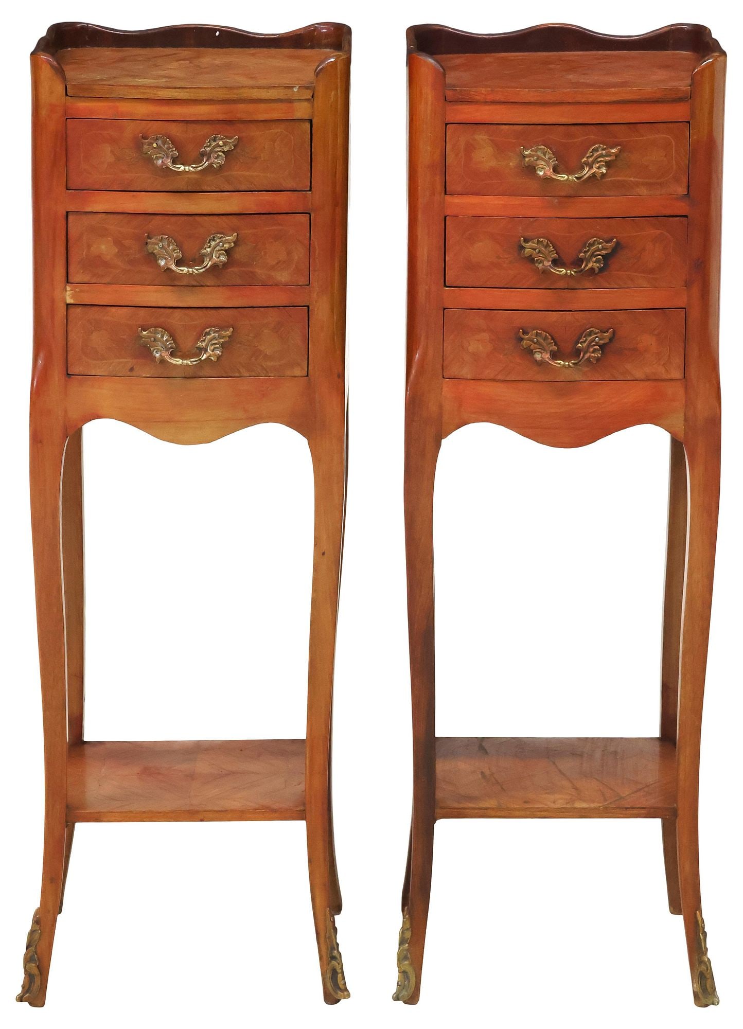 (2) FRENCH LOUIS XV STYLE MARQUETRY-INLAID PETITE NIGHTSTANDS (1 of 5)