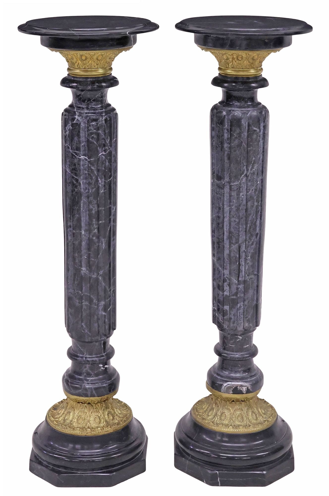 (2) LOUIS XVI STYLE BLACK MARBLE & GILT-METAL DISPLAY PEDESTALS (1 of 3)