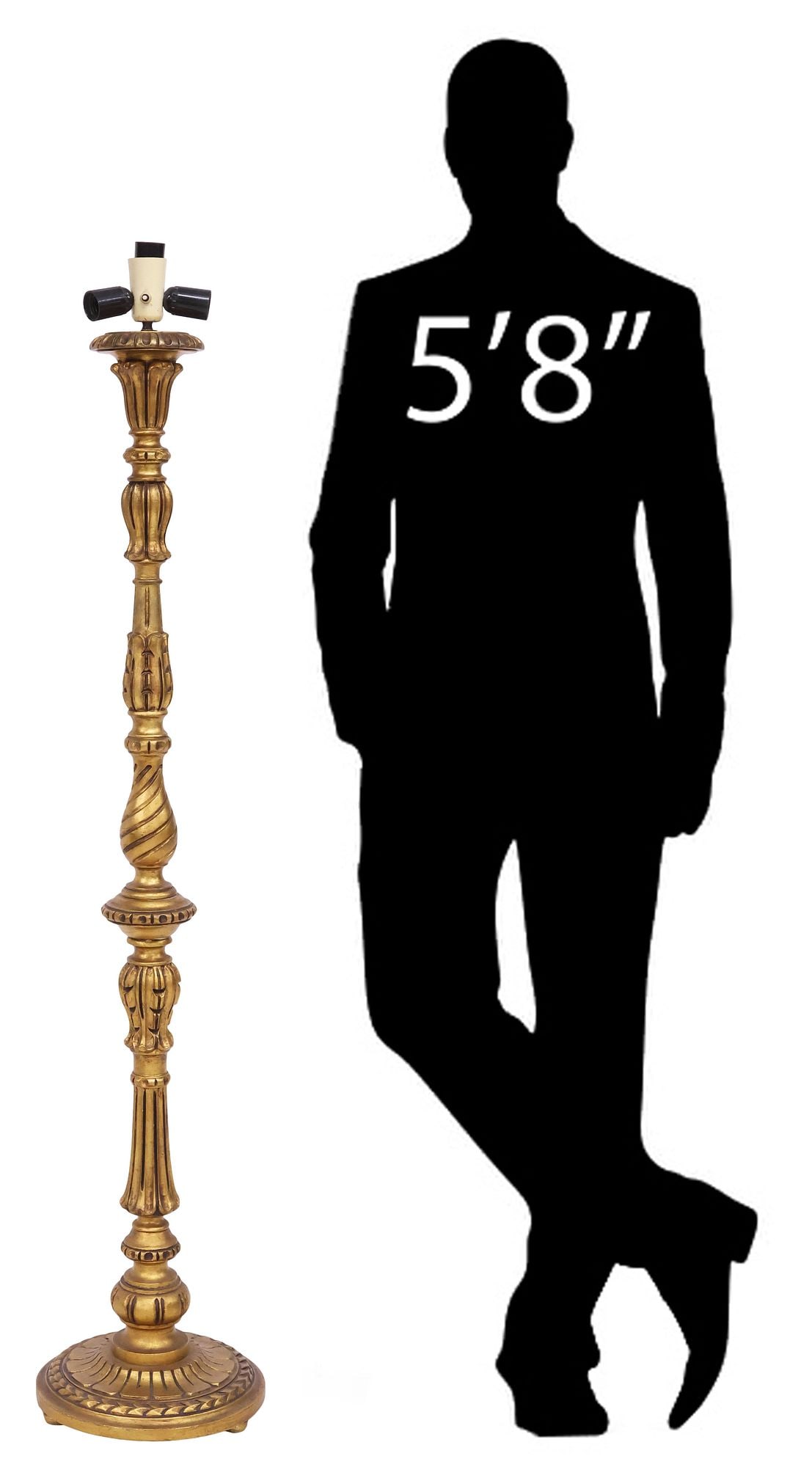 ITALIAN NEOCLASSICAL STYLE CARVED GILTWOOD FLOOR LAMP: Italian Neoclassical style giltwood floor lamp, 20th c., having three lights over foliated standard with incised fluting, rising over a circular stepped base with floral motif, in need of wiring. appr
