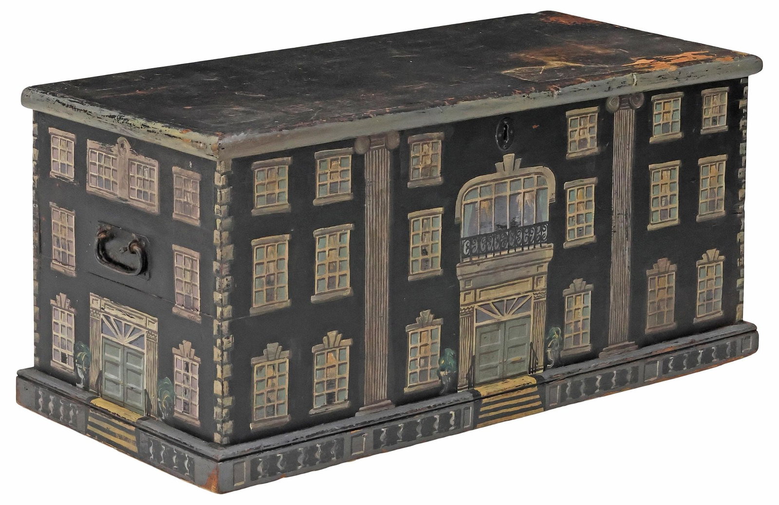 ENGLISH PAINT-DECORATED HOUSE FACADE TRUNK / BLANKET BOX (1 of 6)