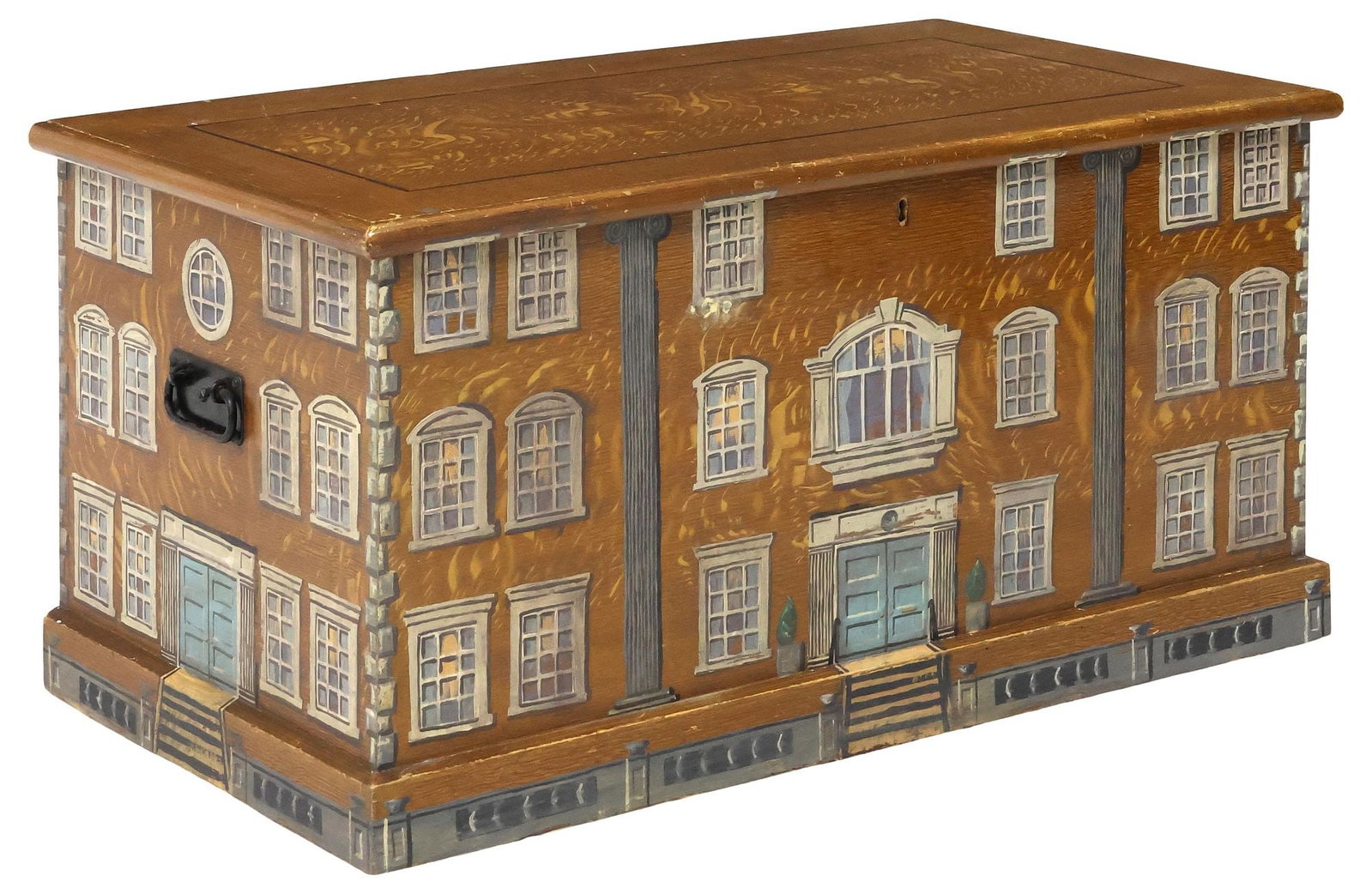 ENGLISH PAINT-DECORATED HOUSE FACADE TRUNK / BLANKET BOX (1 of 5)