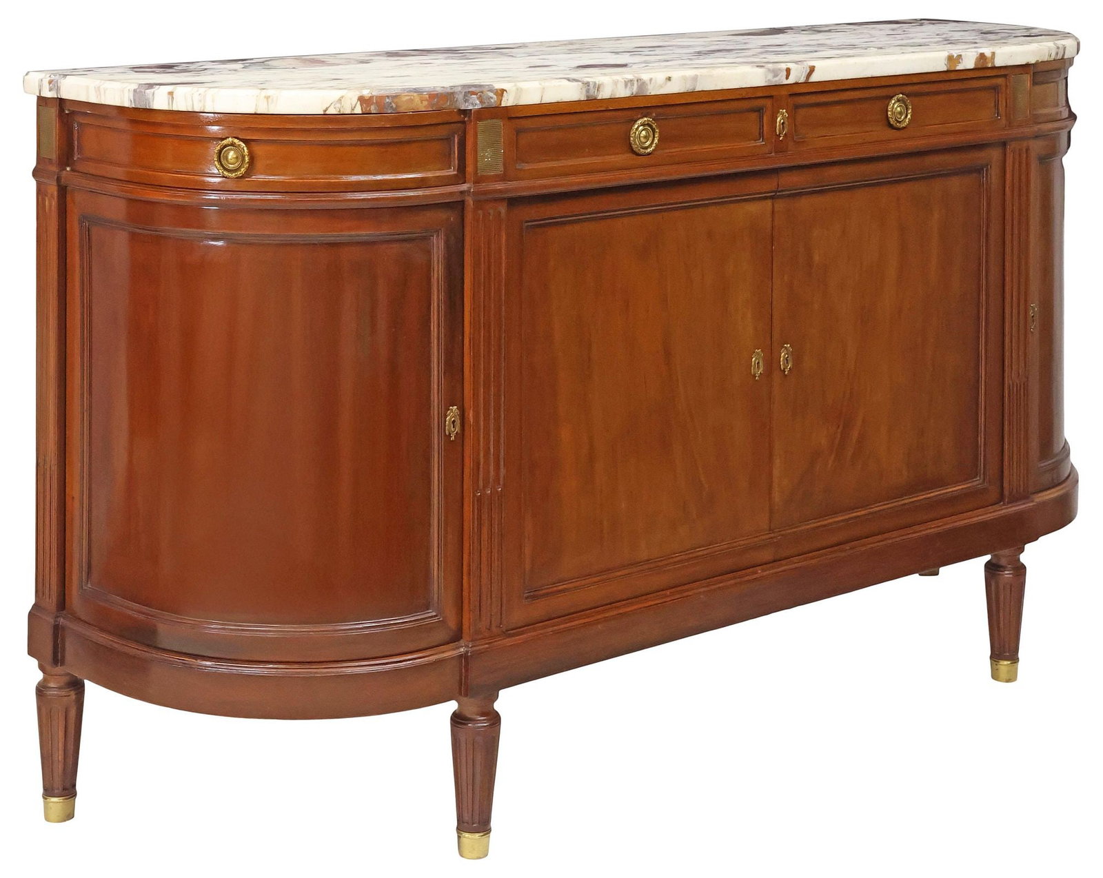 FRENCH LOUIS XVI STYLE MARBLE-TOP MAHOGANY DEMILUNE SIDEBOARD (1 of 6)