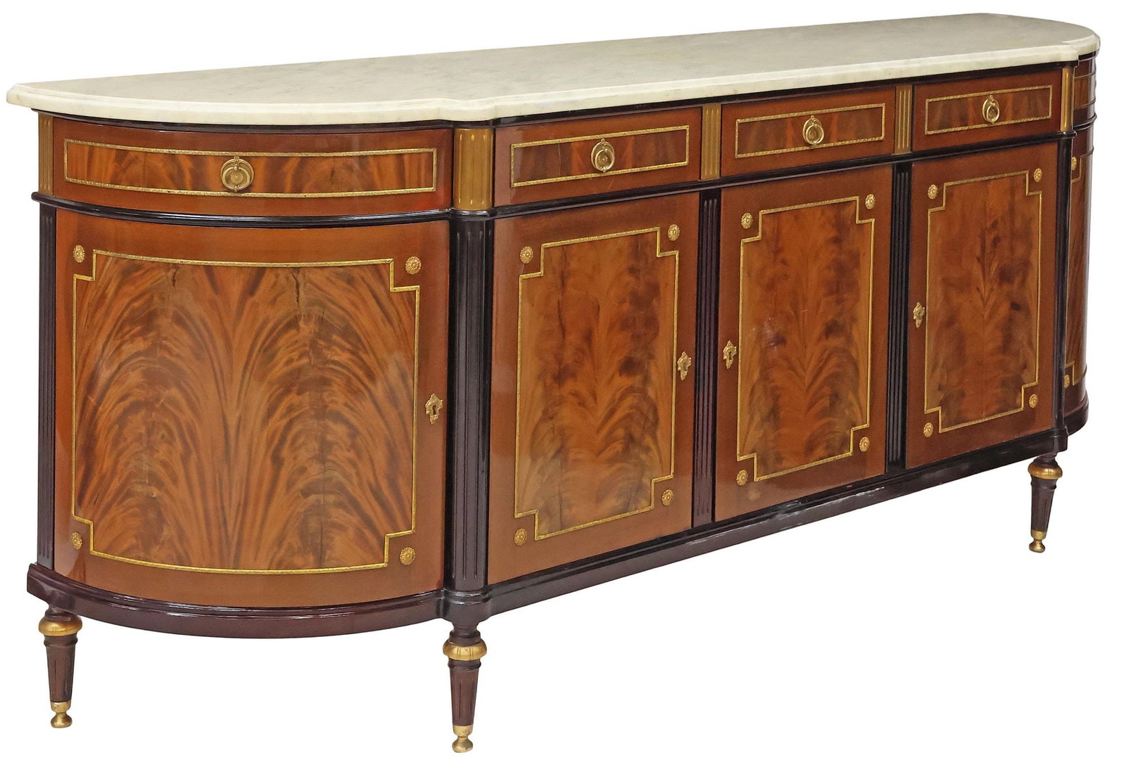 FRENCH LOUIS XVI STYLE MARBLE-TOP LACQUERED MAHOGANY SIDEBOARD (1 of 6)