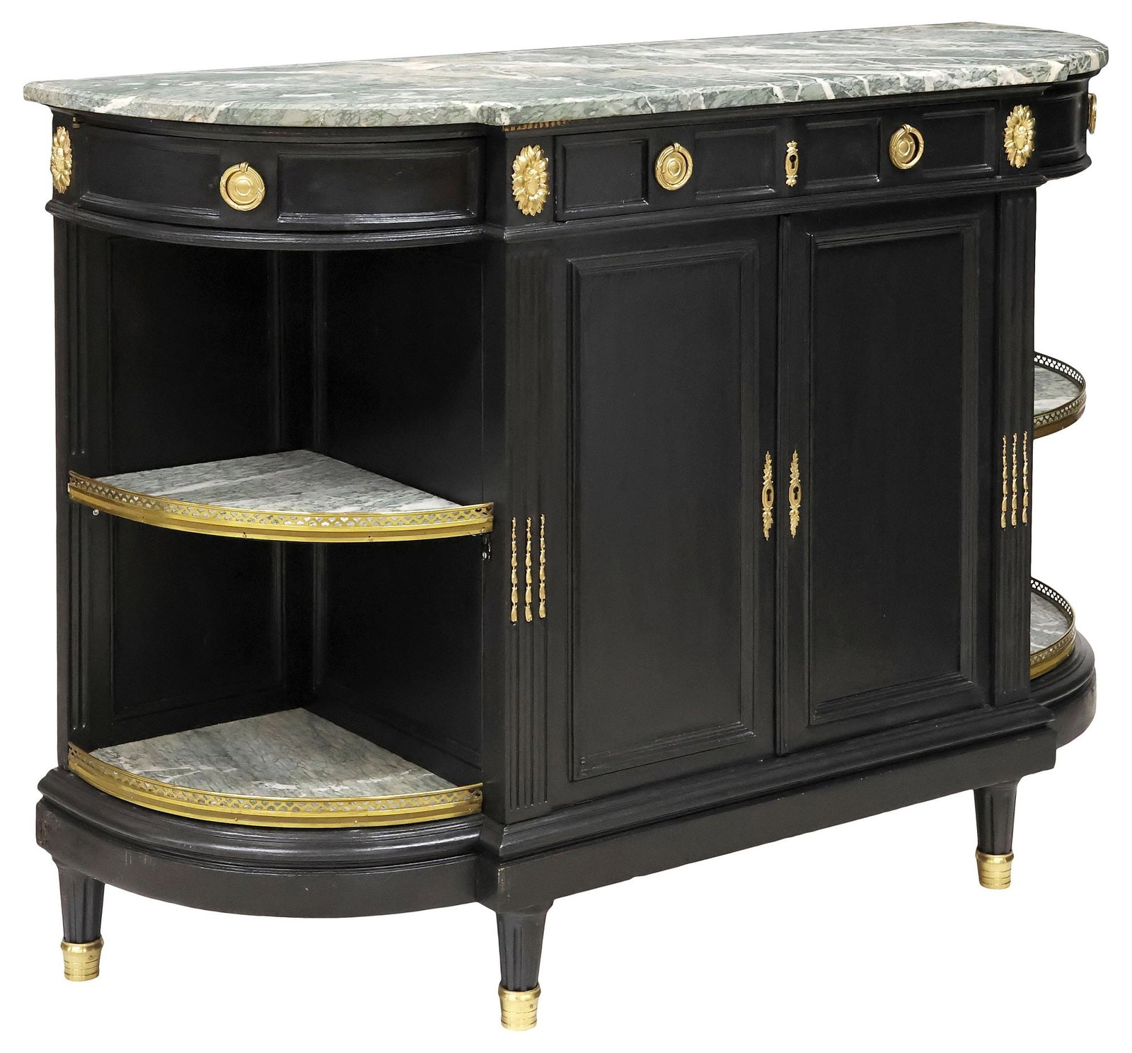 FRENCH LOUIS XVI STYLE MARBLE-TOP BLACK-PAINTED BUFFET DESSERTE (1 of 6)