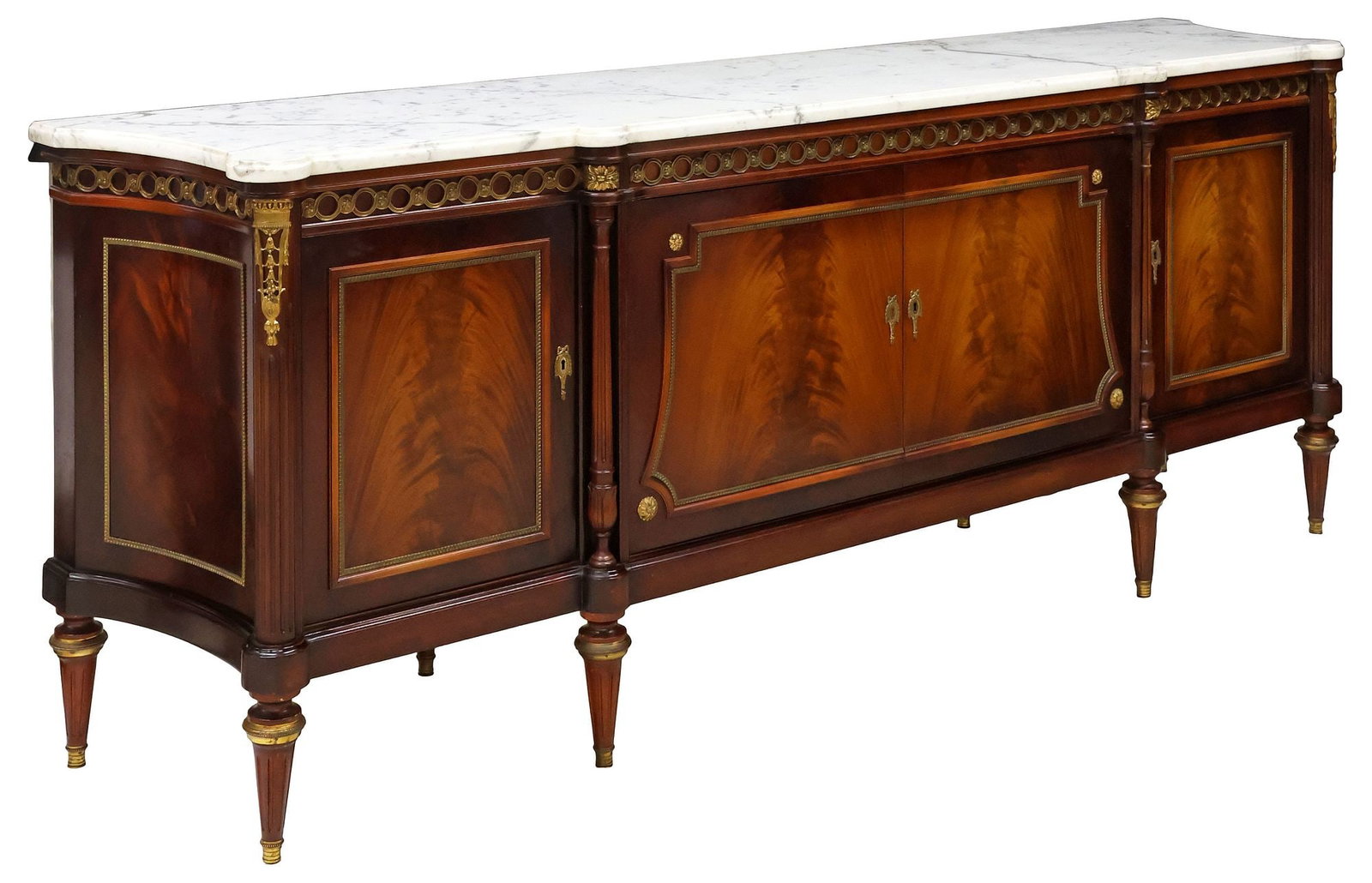 FRENCH LOUIS XVI STYLE MARBLE-TOP FLAME MAHOGANY SIDEBOARD (1 of 7)
