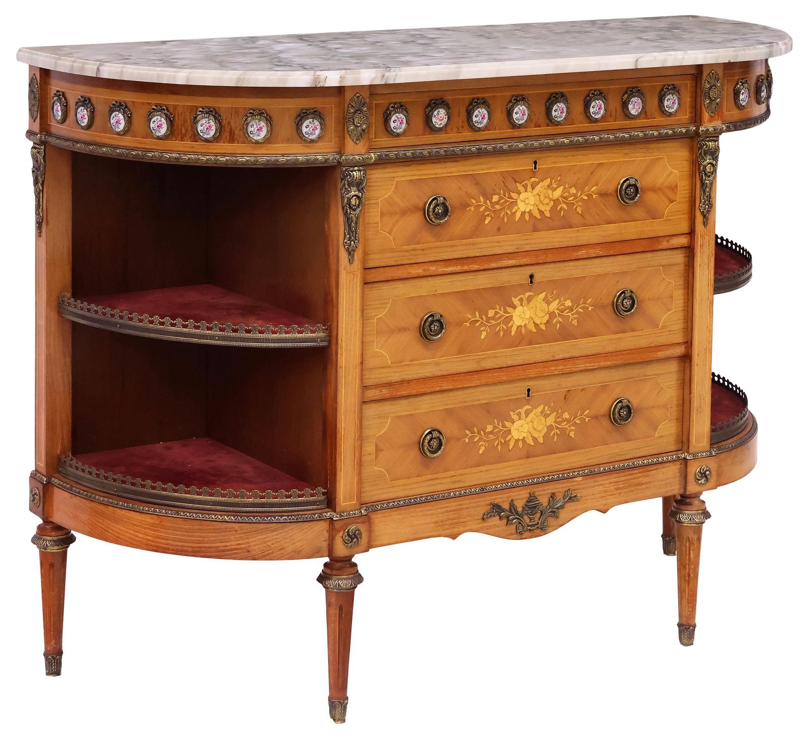 FRENCH LOUIS XVI STYLE MARBLE-TOP PORCELAIN-MOUNTED COMMODE A L'ANGLAISE (1 of 6)