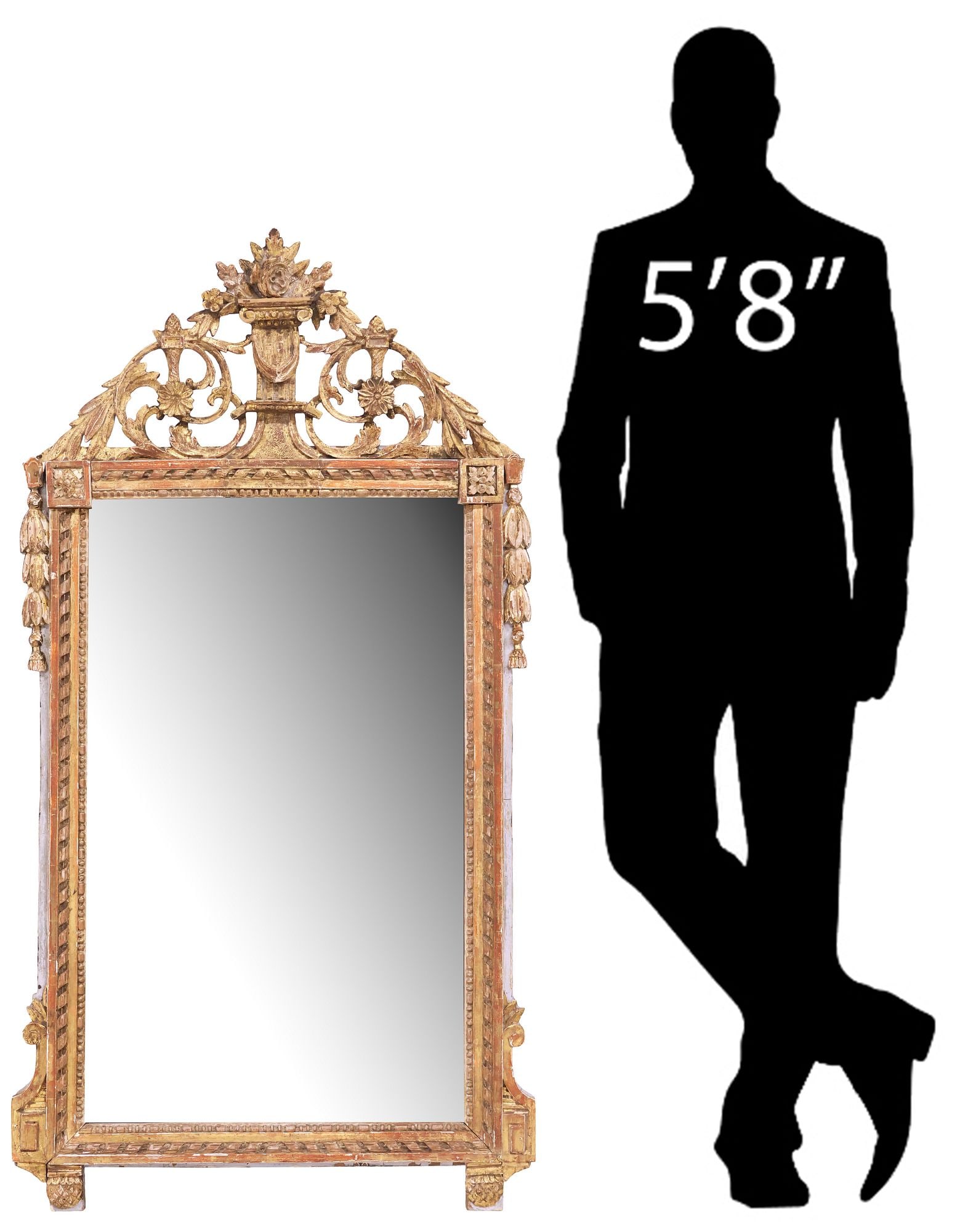 FRENCH LOUIS XVI STYLE GILTWOOD OVERMANTEL MIRROR, 56"H (1 of 4)