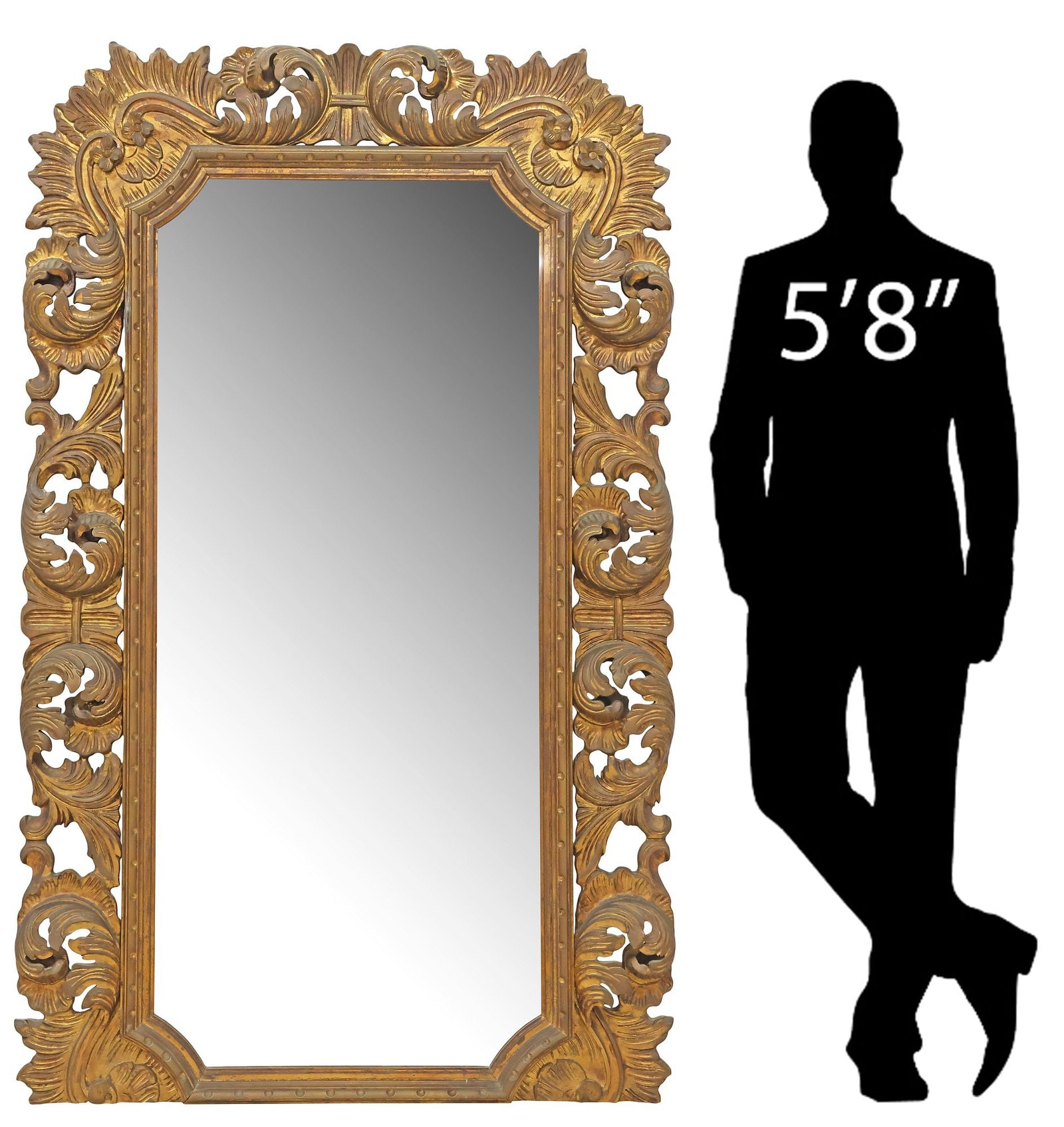 LARGE ITALIAN BAROQUE STYLE FOLIATED GILTWOOD MIRROR, 70"H (1 of 4)