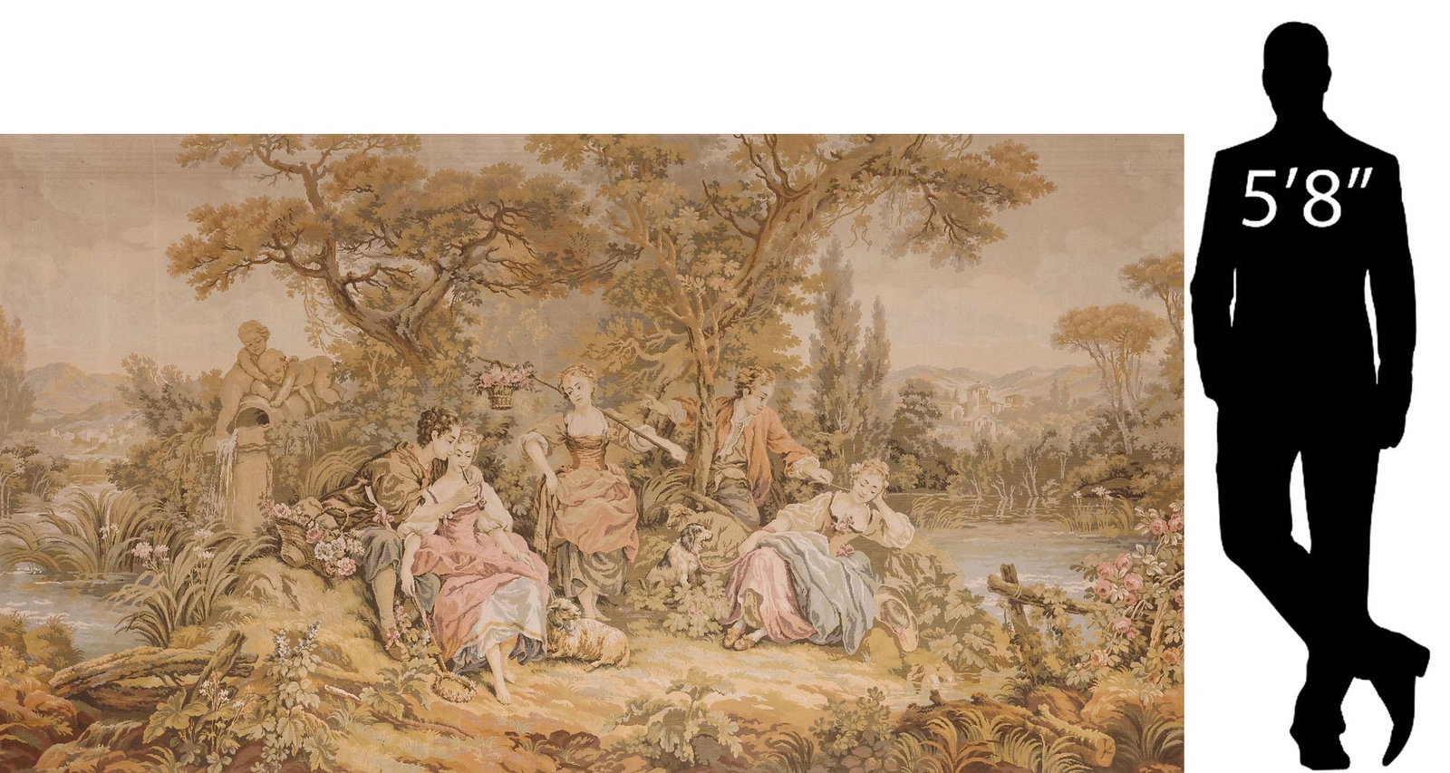 LARGE FRENCH AUBUSSON ROCOCO STYLE MACHINE-WOVEN TAPESTRY, 54" X 99.5" (1 of 5)