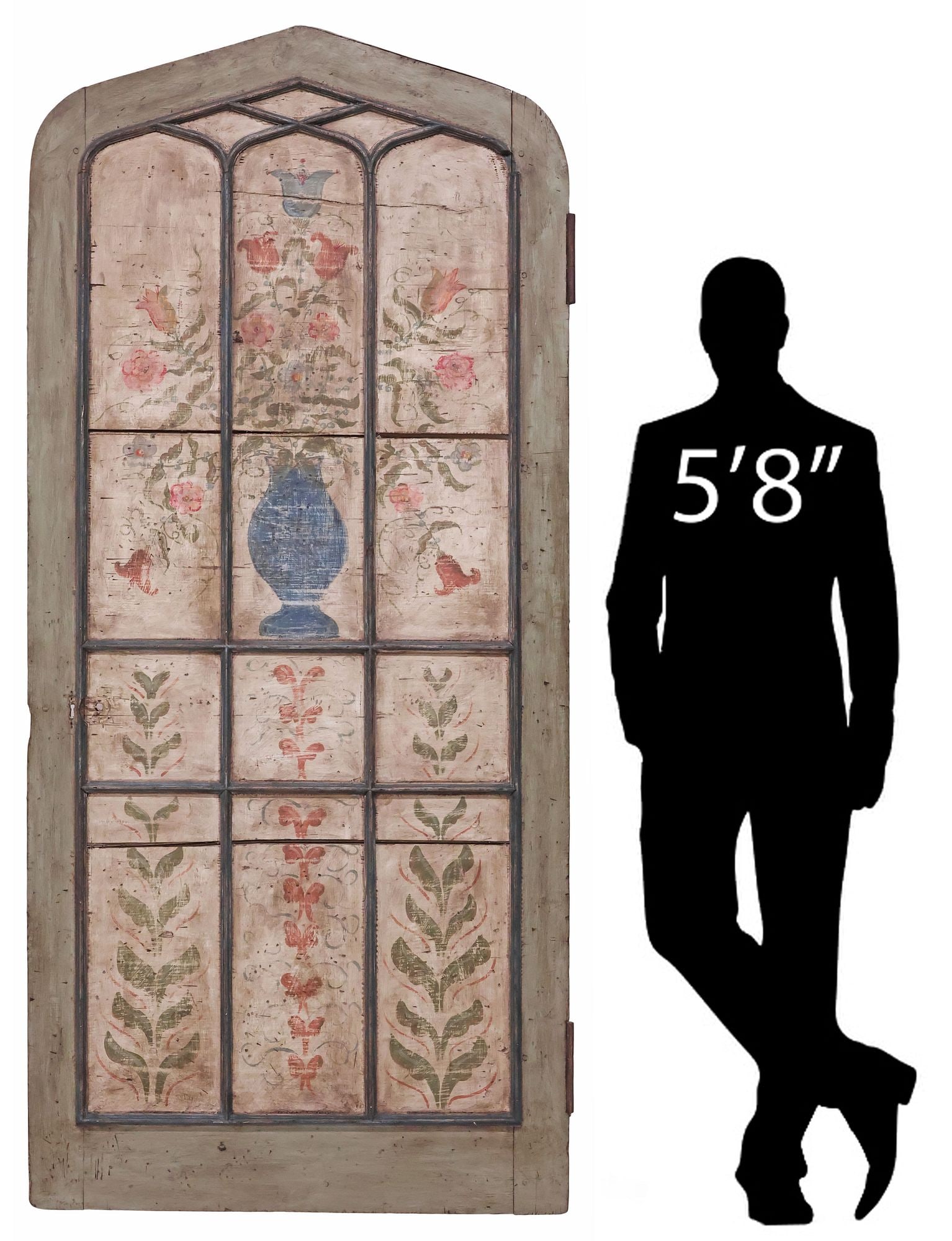 ENGLISH PAINT-DECORATED ARCHED ARCHITECTURAL DOOR, 82.5"H (1 of 3)