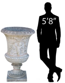 ENGLISH H. CROWTHER CAST STONE CAMPANA-FORM GARDEN URN, 46"H