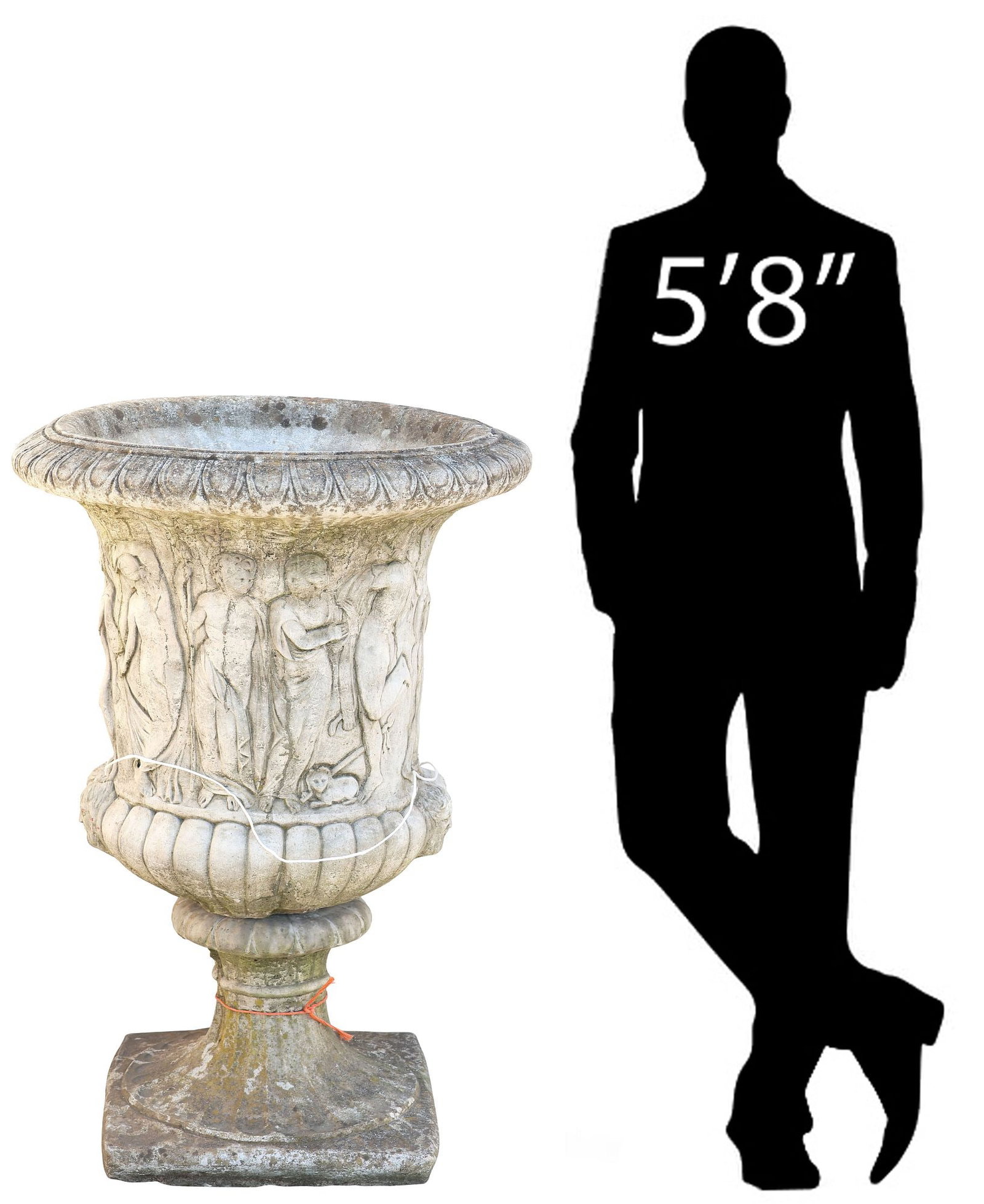 LARGE CLASSICAL-STYLE CAST STONE CAMPANA GARDEN URN ON PLINTH, 46"H (1 of 6)
