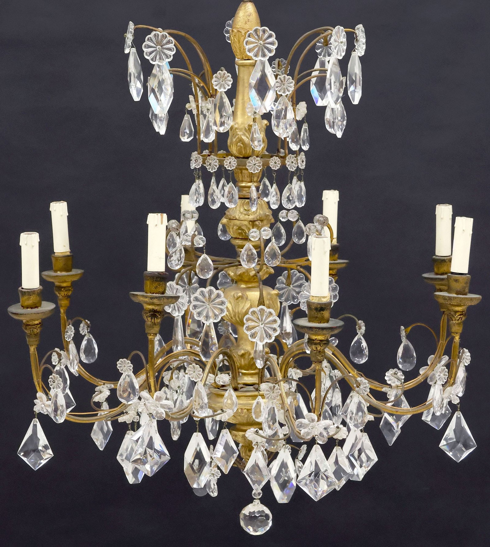 ITALIAN GILTWOOD & CRYSTAL 8-LIGHT CHANDELIER (1 of 3)