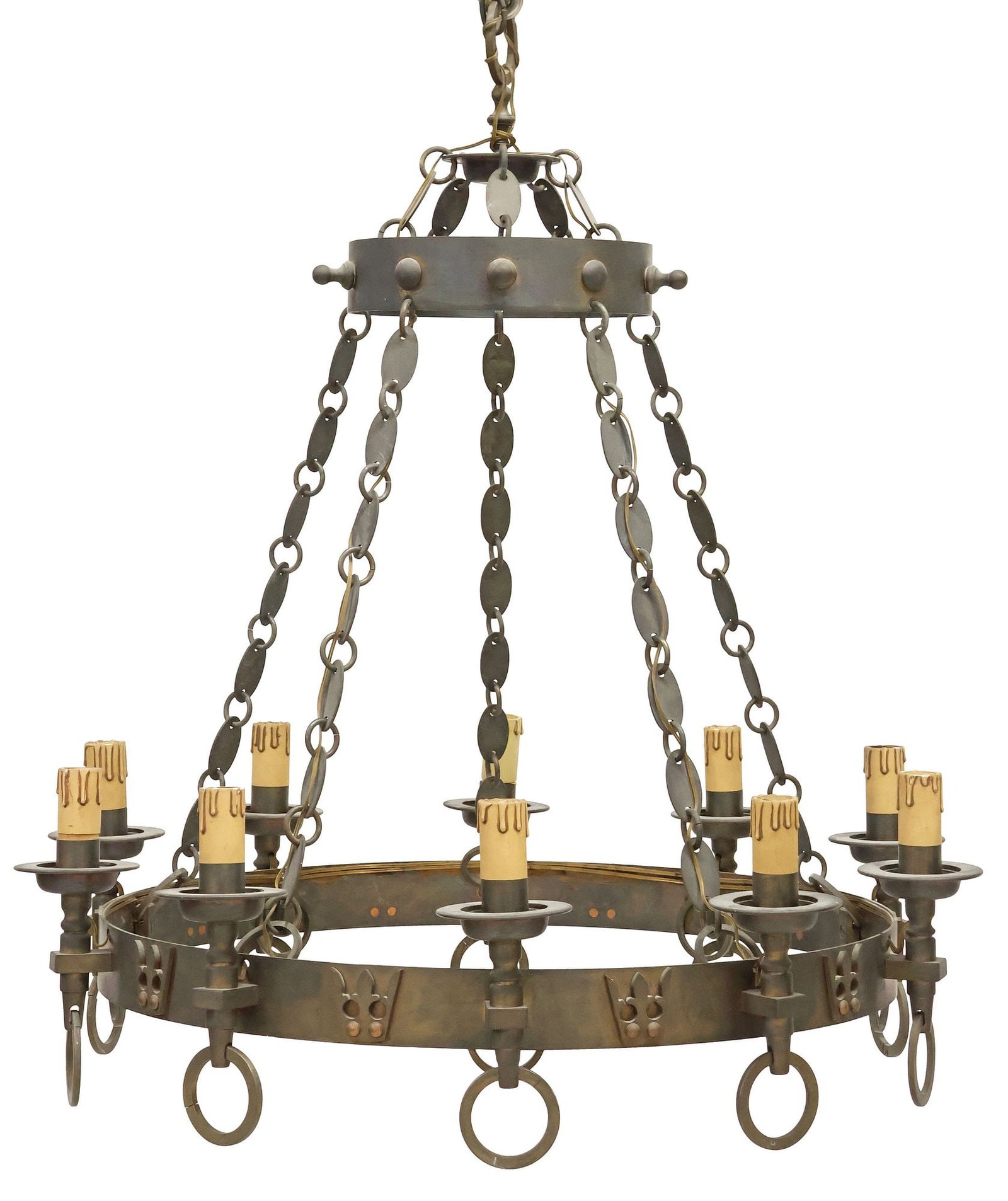 FRENCH GOTHIC STYLE PATINATED METAL 10-LIGHT CHANDELIER (1 of 4)