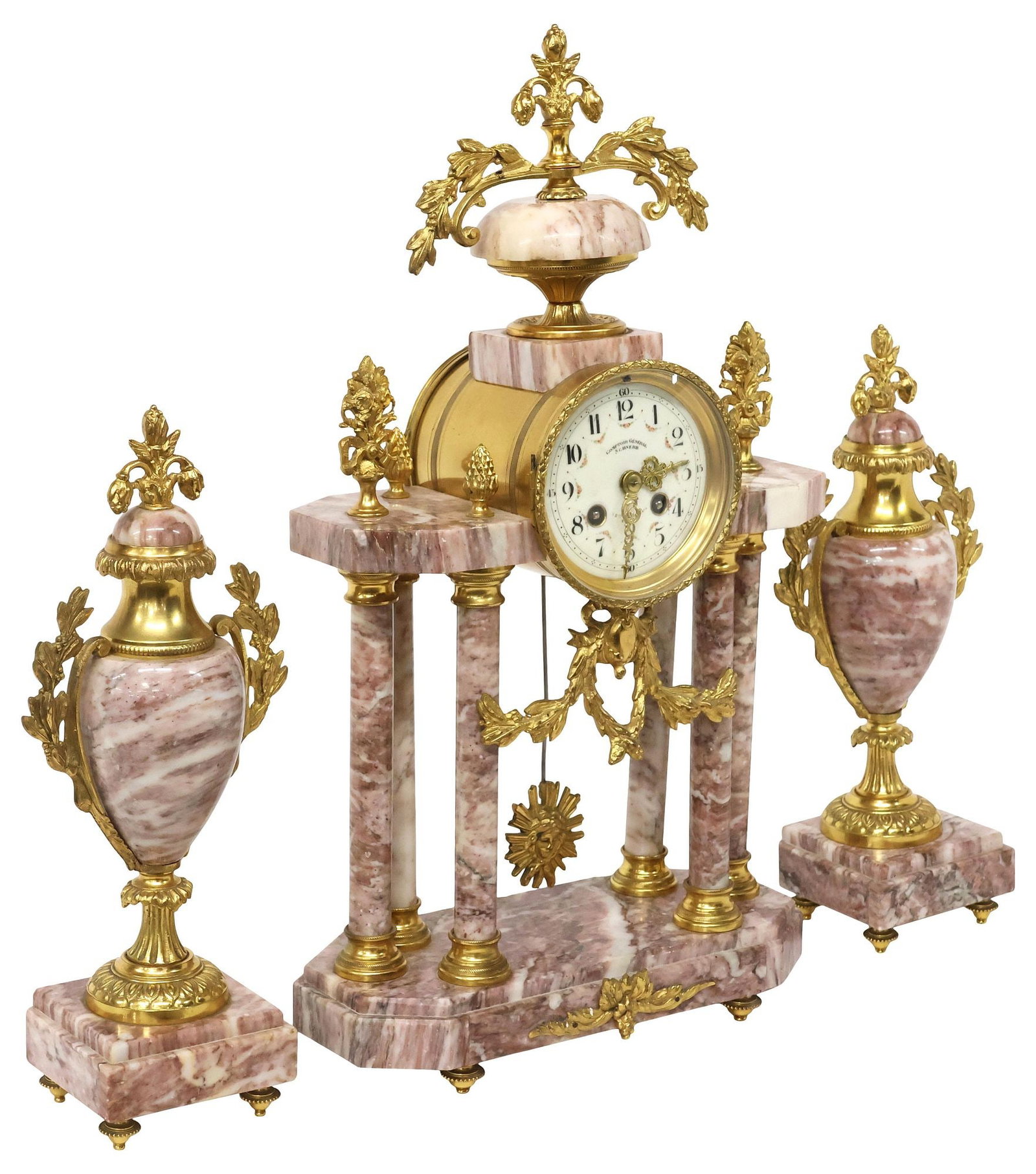 (3) FRENCH LOUIS XVI STYLE MARBLE MANTEL CLOCK & URN GARNITURE SET (1 of 7)