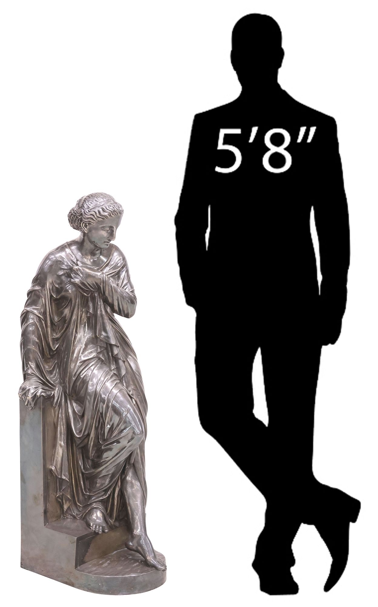 AFTER EUGENE-ANTOINE AIZELIN (D.1902) SILVERED BRONZE SCULPTURE, SUZANNA, 37"H (1 of 7)