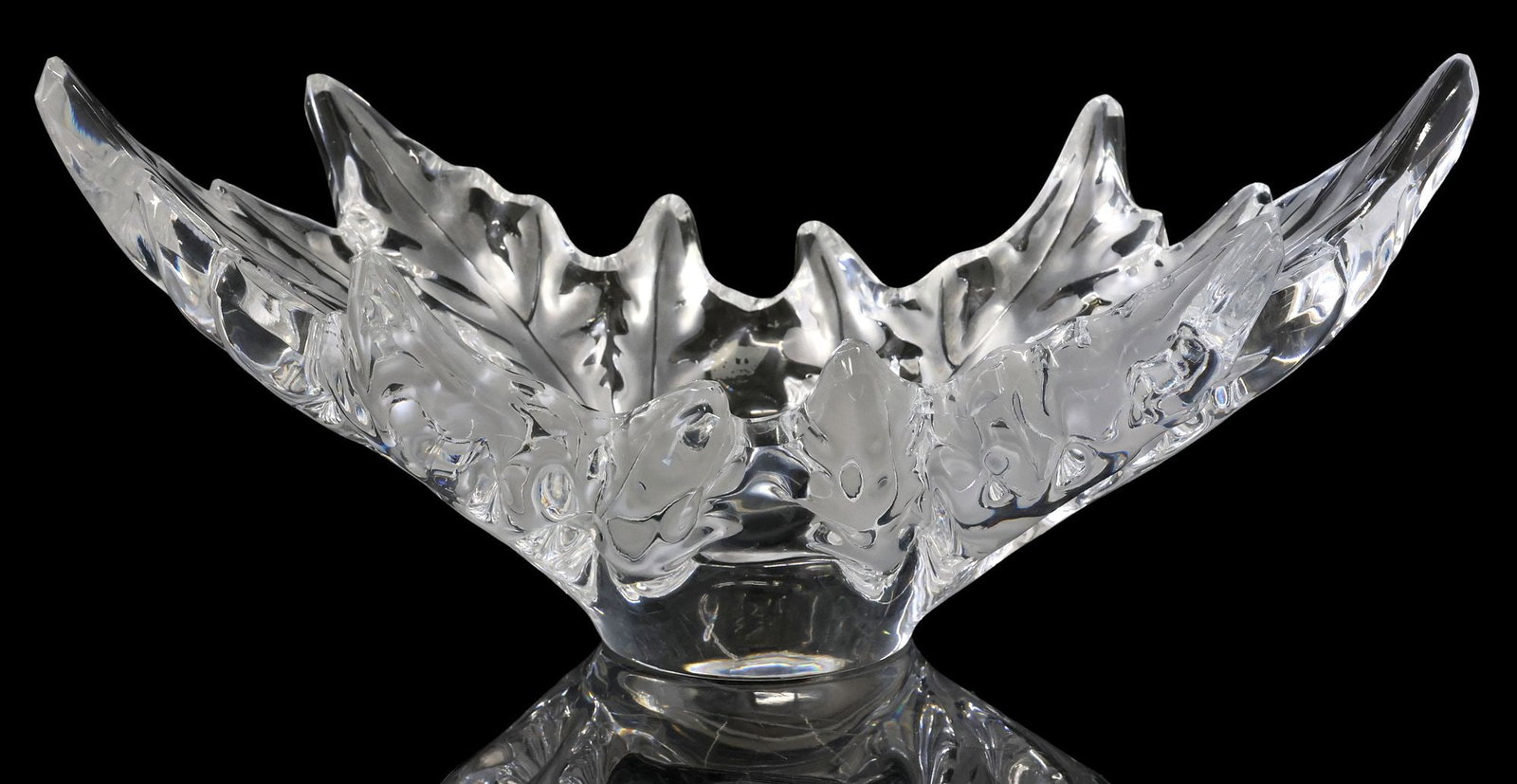 FRENCH LALIQUE 'CHAMPS ELYSSES' CRYSTAL LEAF CENTERPIECE BOWL (1 of 5)