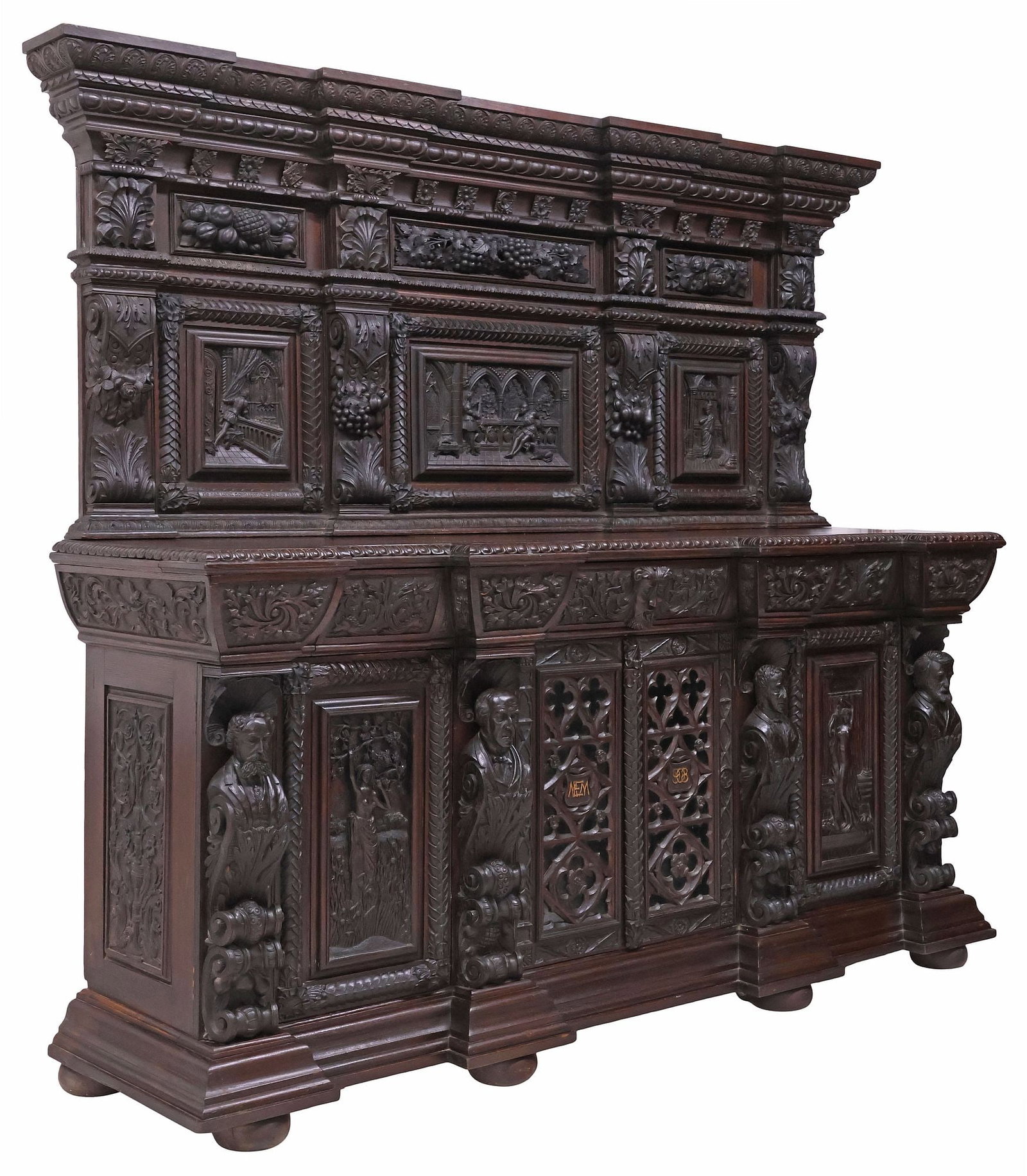 EXTRAORDINARY ENGLISH OAK SIDEBOARD W/ PRIME MINISTERS & SCENES OF LORD BYRON'S 'LARA' (1 of 18)