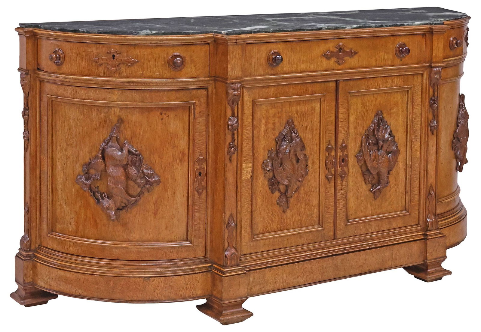 FRENCH HENRI II STYLE MARBLE-TOP CARVED OAK HUNT SIDEBOARD (1 of 9)