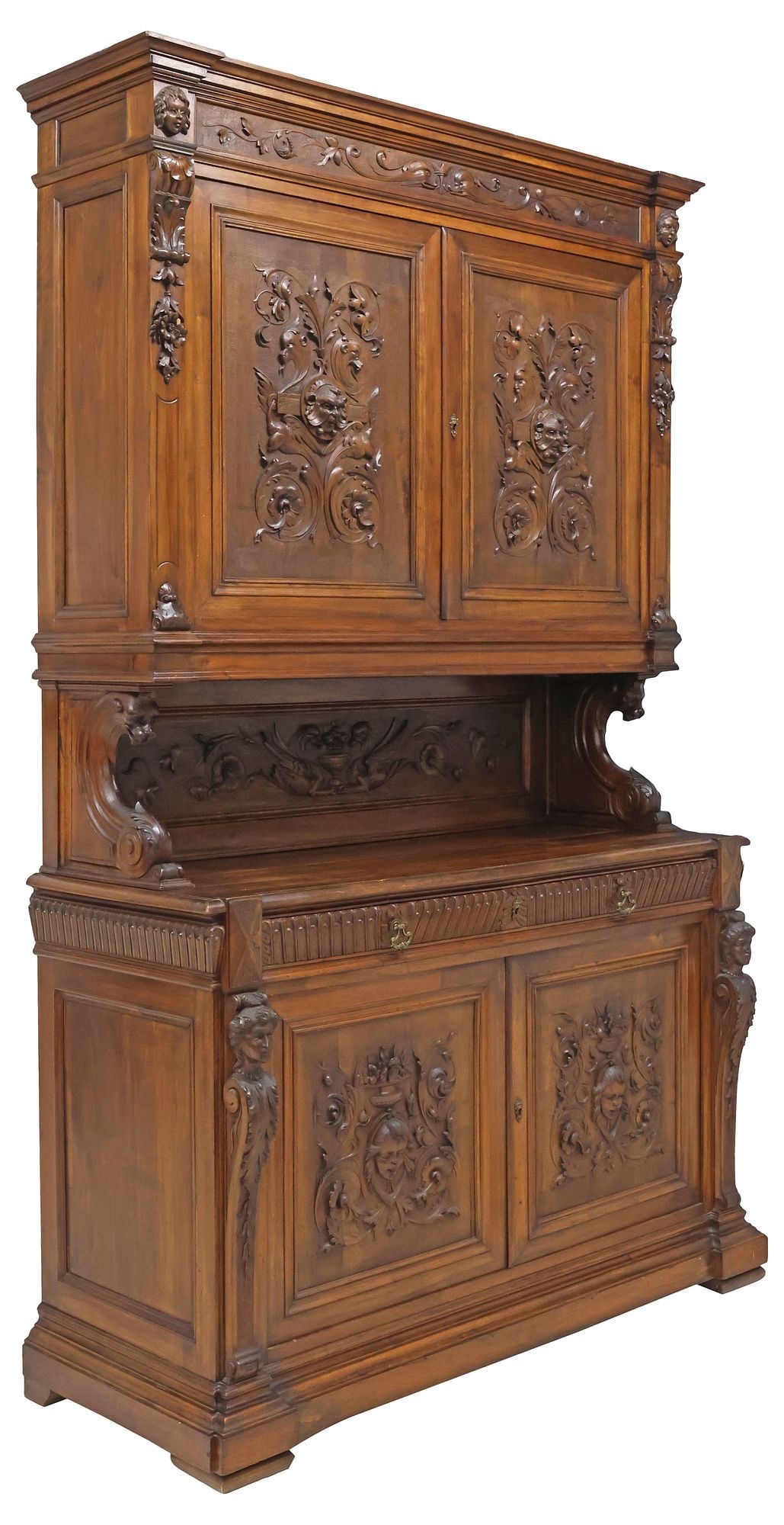ITALIAN RENAISSANCE REVIVAL CARVED WALNUT FIGURAL SIDEBOARD, 121.5"H (1 of 8)