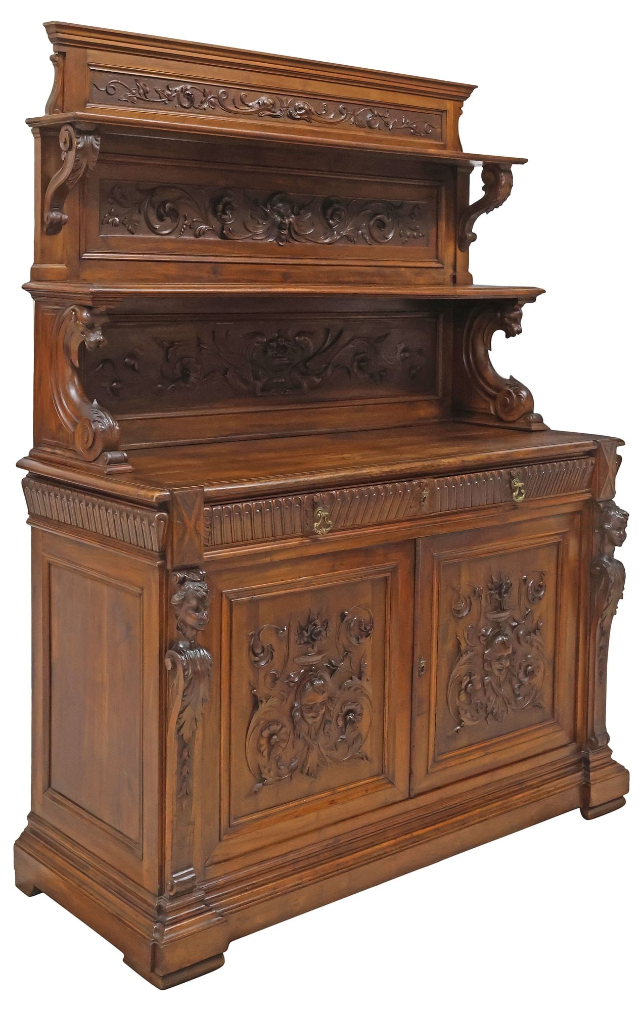 ITALIAN RENAISSANCE REVIVAL CARVED WALNUT FIGURAL SIDEBOARD (1 of 9)