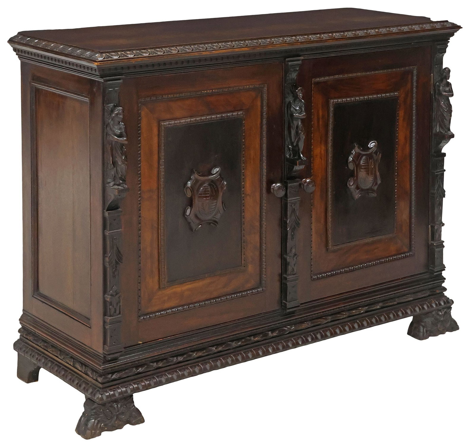 ITALIAN RENAISSANCE REVIVAL CARVED WALNUT FIGURAL CABINET (1 of 7)