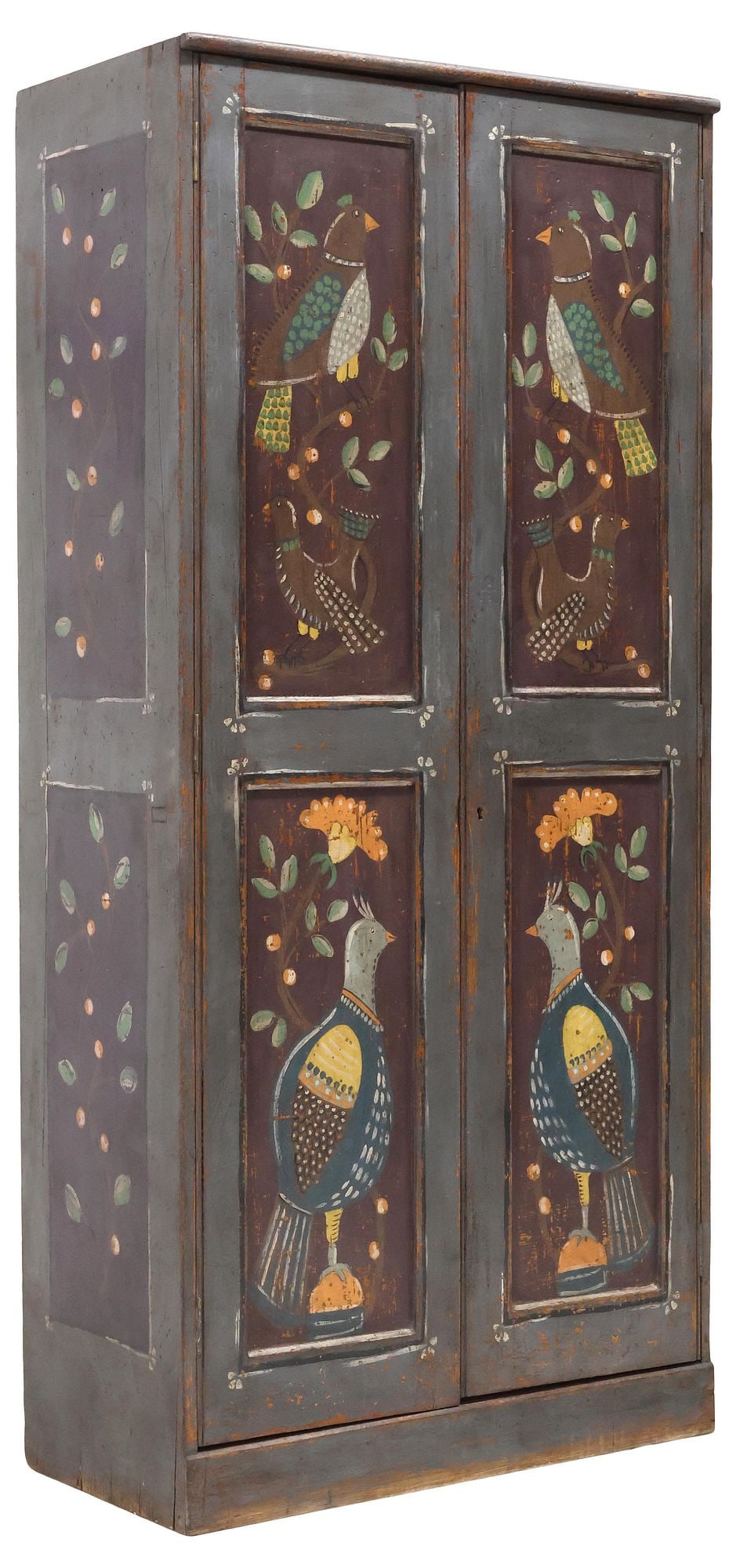 LARGE ENGLISH PAINT-DECORATED PINE 2-DOOR CUPBOARD, 77.5"H (1 of 4)