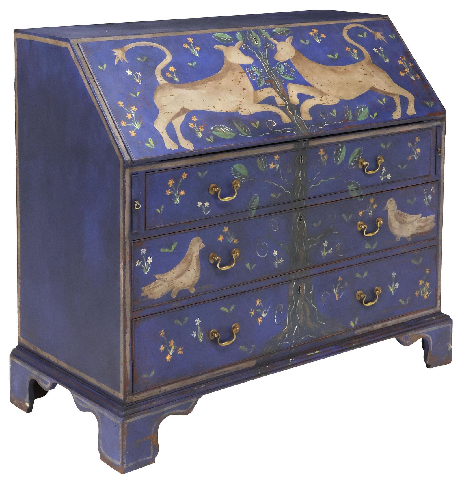ENGLISH GEORGIAN PAINT-DECORATED SLANT-FRONT BUREAU (1 of 7)