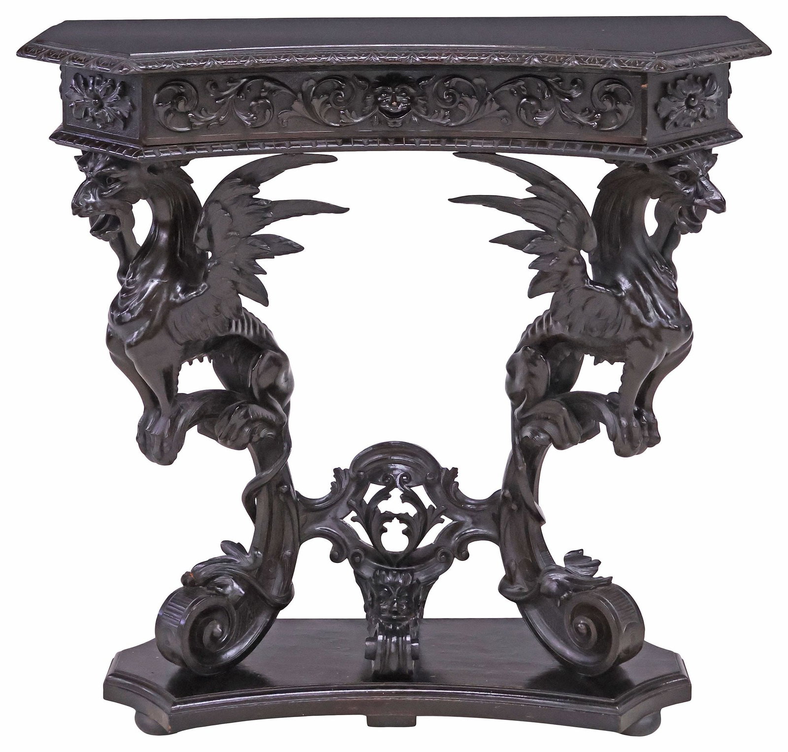 ITALIAN RENAISSANCE REVIVAL HEAVILY CARVED & EBONIZED GRIFFIN CONSOLE TABLE (1 of 6)