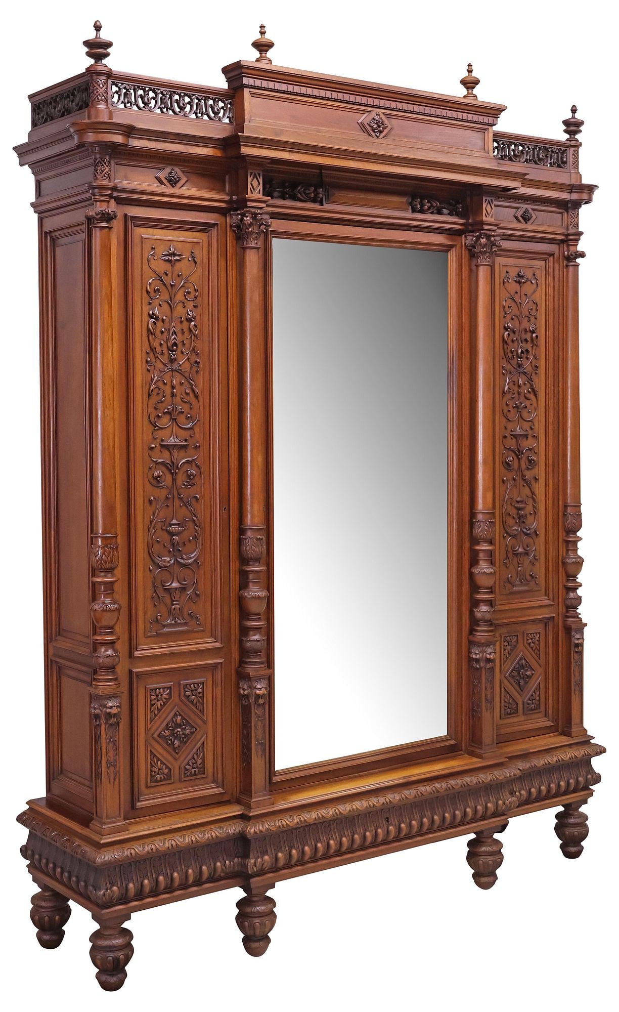 EXEMPLARY RAISON-RENOUVIN HENRI II STYLE MIRRORED WALNUT ARMOIRE, 109"H (1 of 11)