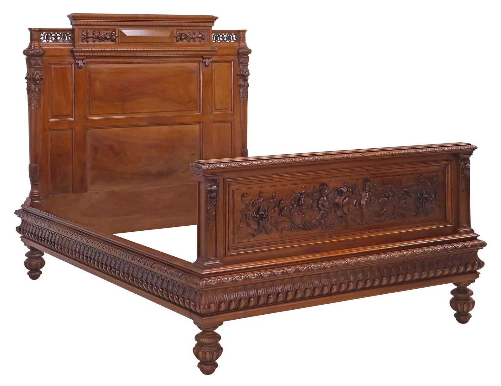 FRENCH RAISON-RENOUVIN (ATTRIB.) HENRI II STYLE CARVED WALNUT BED (1 of 5)