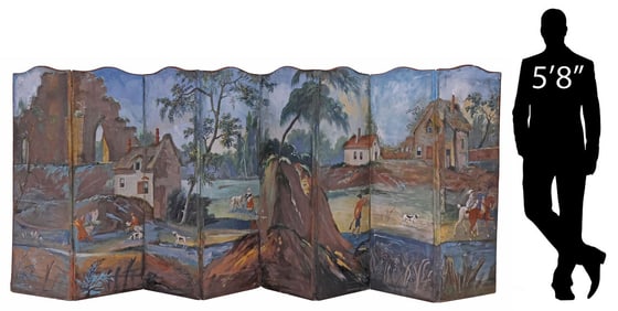 LARGE PANORAMIC PASTORAL LANDSCAPE WALLPAPER 8-PANEL FOLDING SCREEN