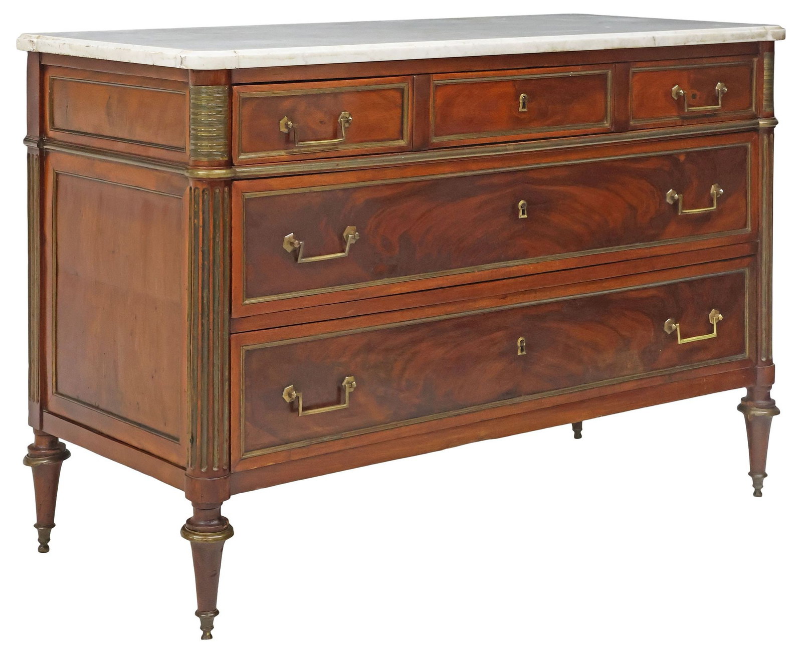 FRENCH LOUIS XVI STYLE MARBLE-TOP MAHOGANY COMMODE (1 of 5)