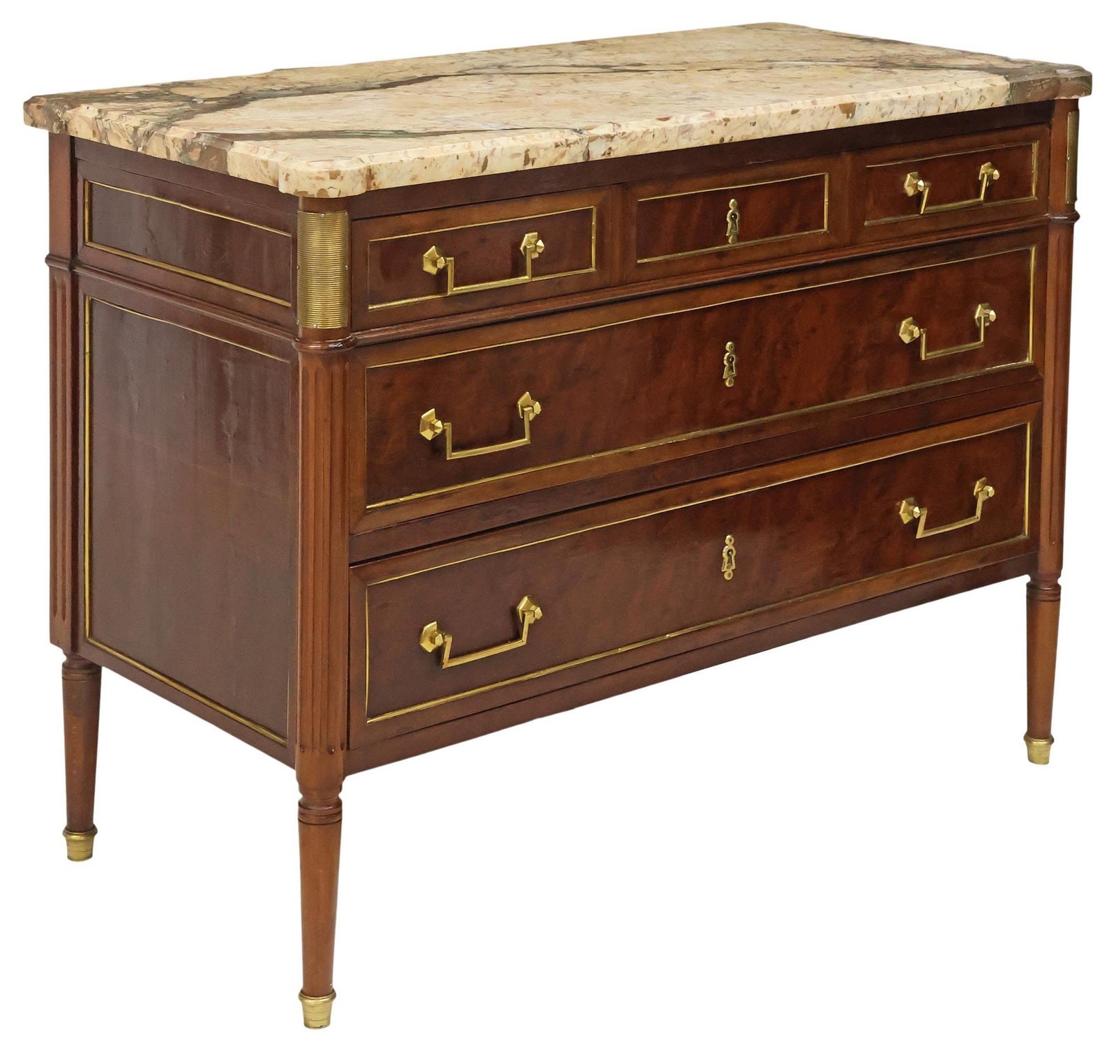 FRENCH LOUIS XVI STYLE MARBLE-TOP MAHOGANY COMMODE (1 of 5)