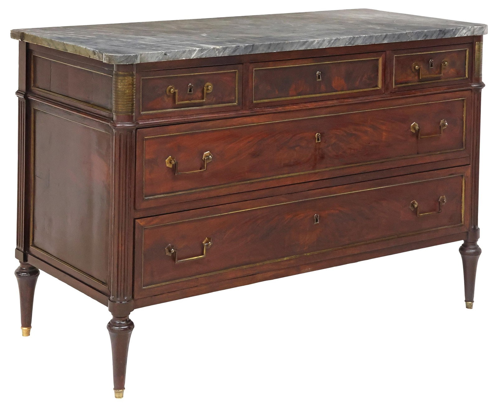 FRENCH LOUIS XVI STYLE MARBLE-TOP MAHOGANY 5-DRAWER COMMODE (1 of 5)