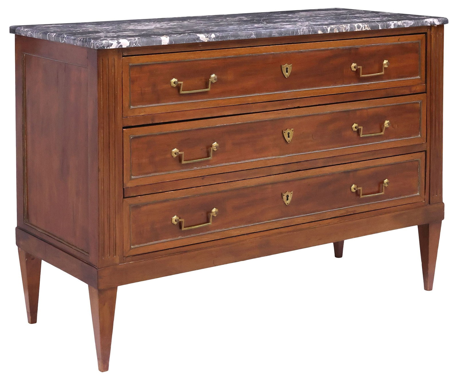FRENCH LOUIS XVI STYLE MARBLE-TOP MAHOGANY COMMODE (1 of 5)