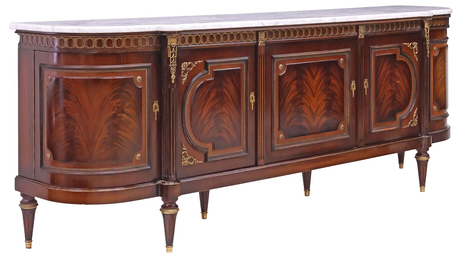 FRENCH LOUIS XVI STYLE MARBLE-TOP MAHOGANY SIDEBOARD, 105"L (1 of 6)