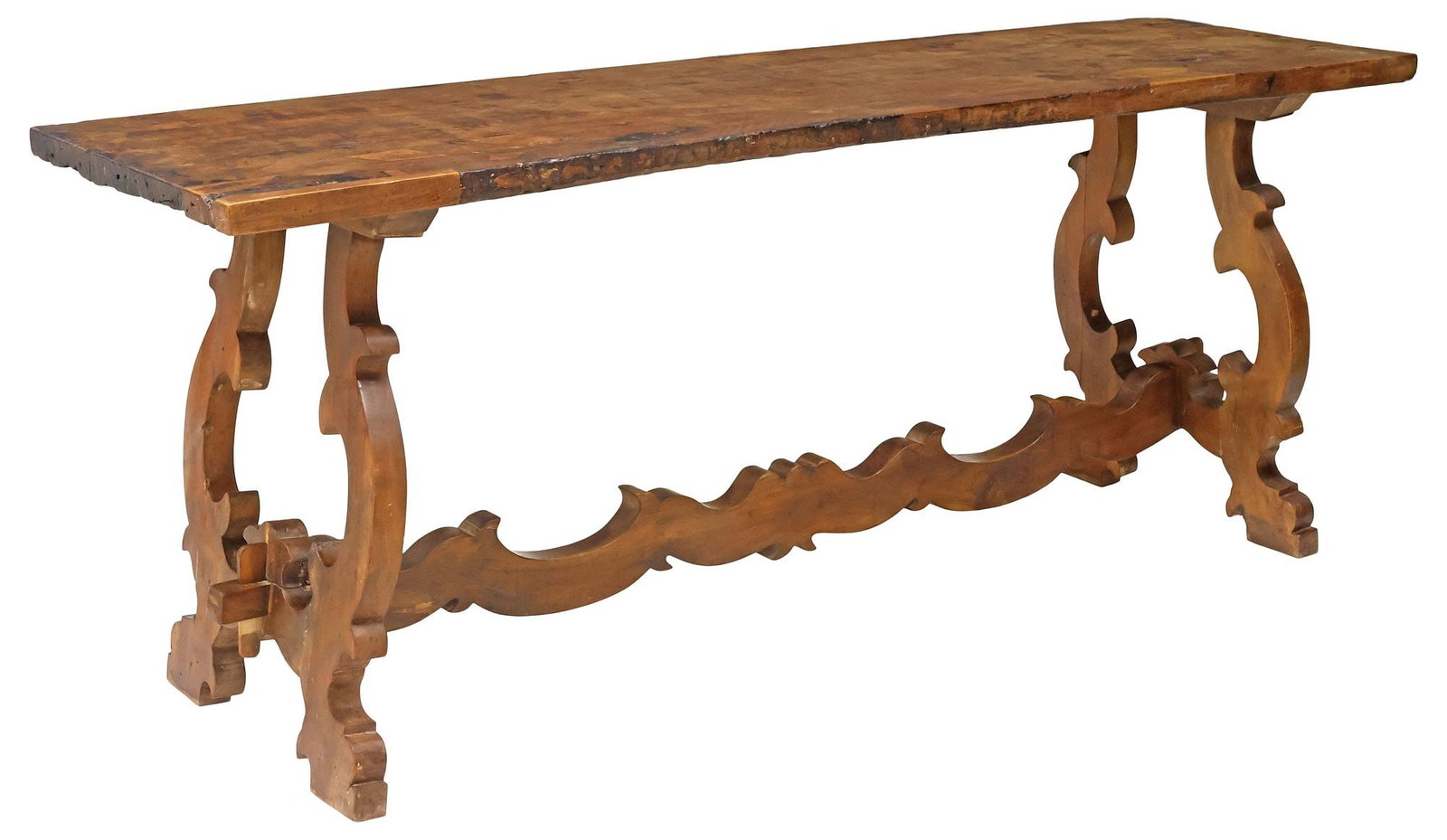 ITALIAN BAROQUE PERIOD SINGLE-BOARD WALNUT TRESTLE TABLE (1 of 4)