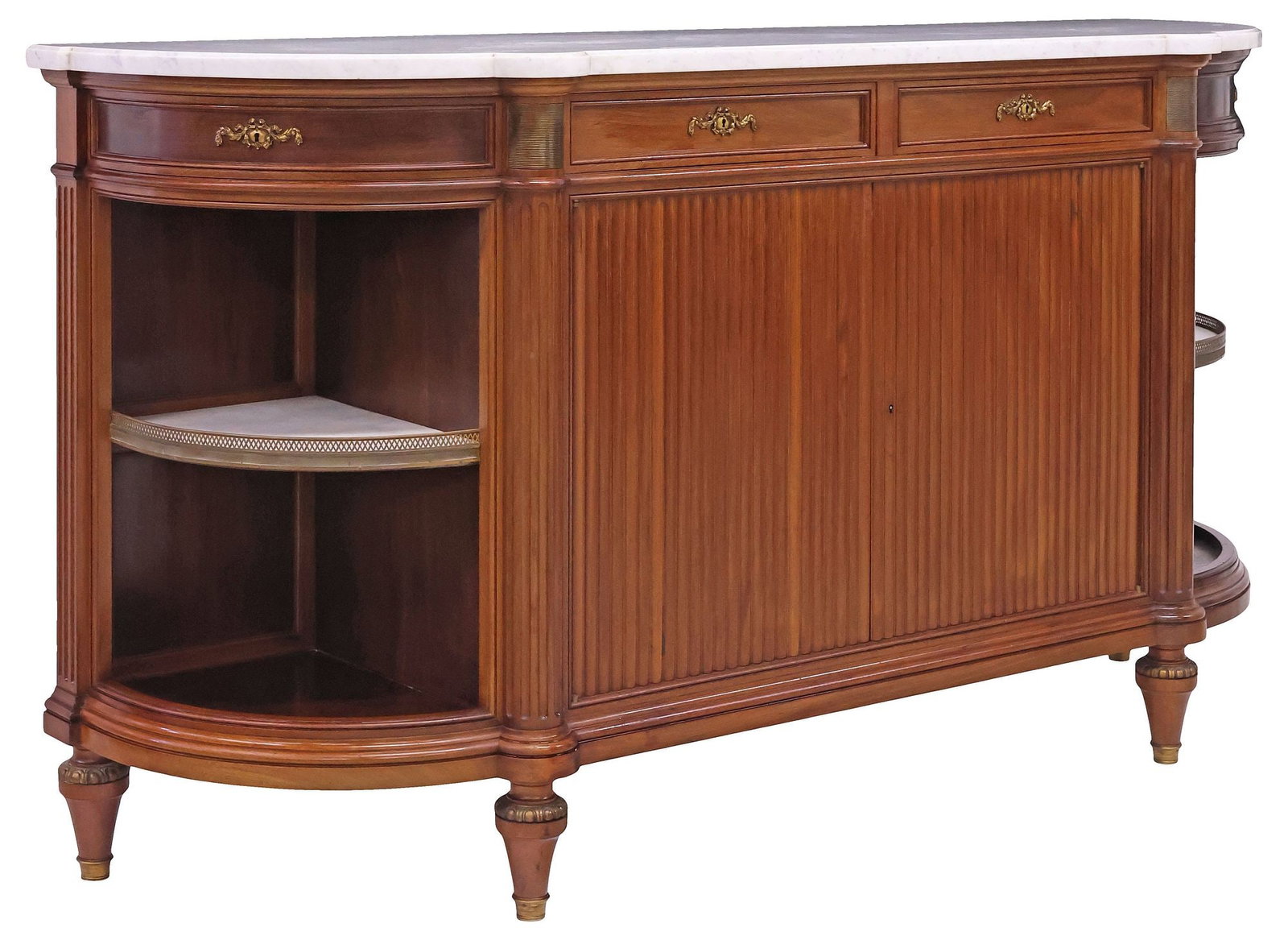 FRENCH LOUIS XVI STYLE MARBLE-TOP MAHOGANY DEMILUNE SIDEBOARD (1 of 6)