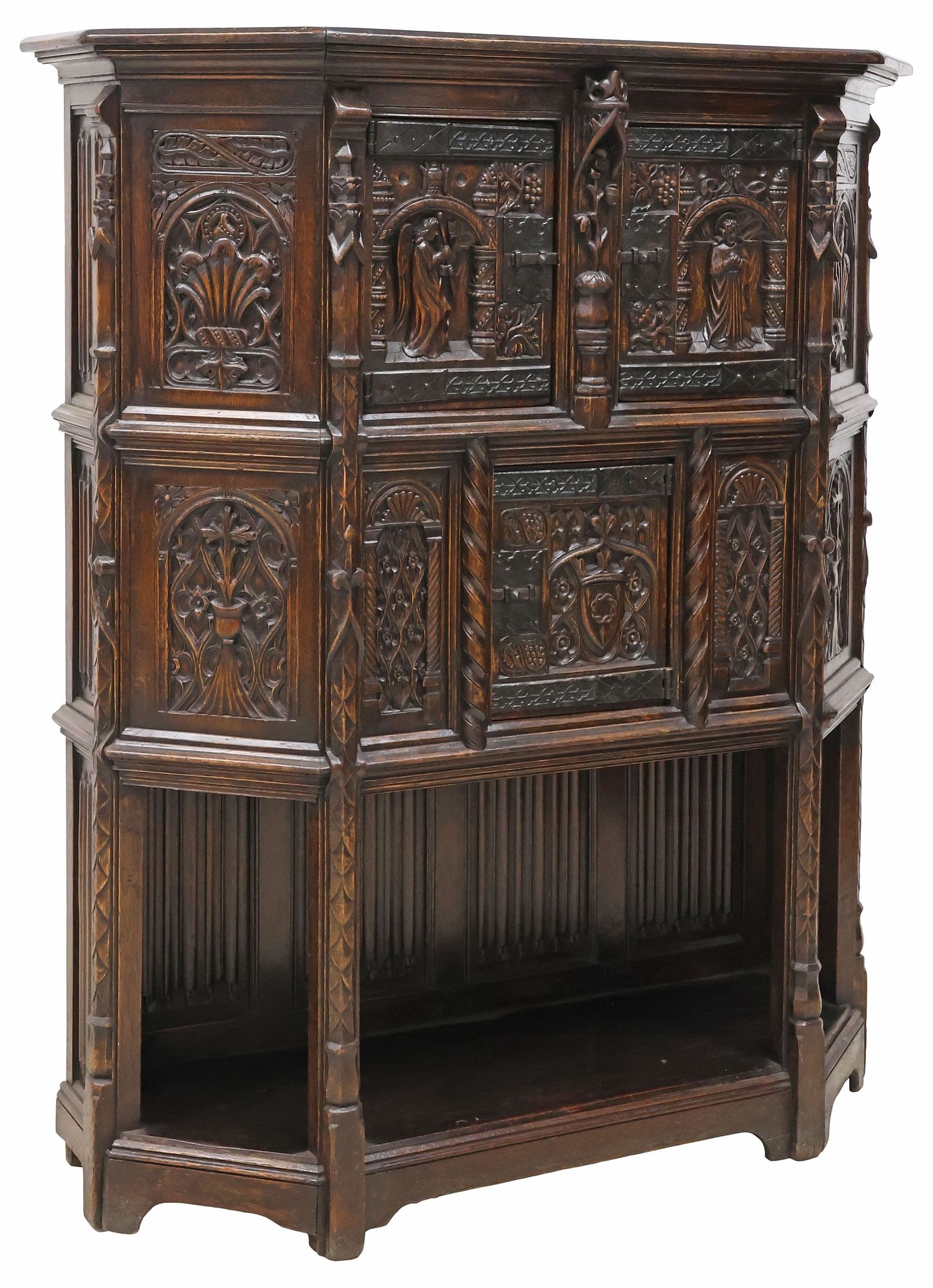 FINE FRENCH GOTHIC REVIVAL CARVED OAK FIGURAL CREDENCE CUPBOARD (1 of 7)