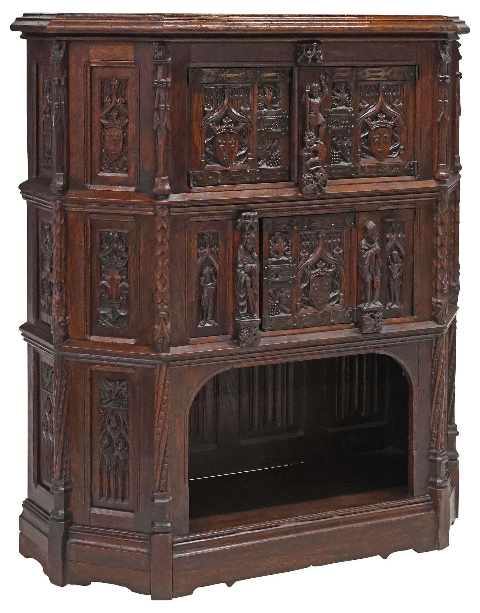 FRENCH GOTHIC REVIVAL HIGHLY CARVED OAK CREDENCE CUPBOARD / CABINET (1 of 6)