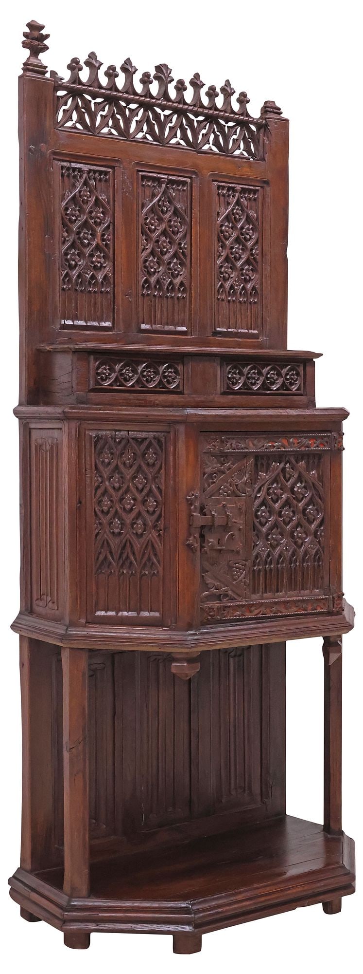FRENCH GOTHIC REVIVAL CARVED OAK CREDENCE CUPBOARD / CABINET (1 of 5)