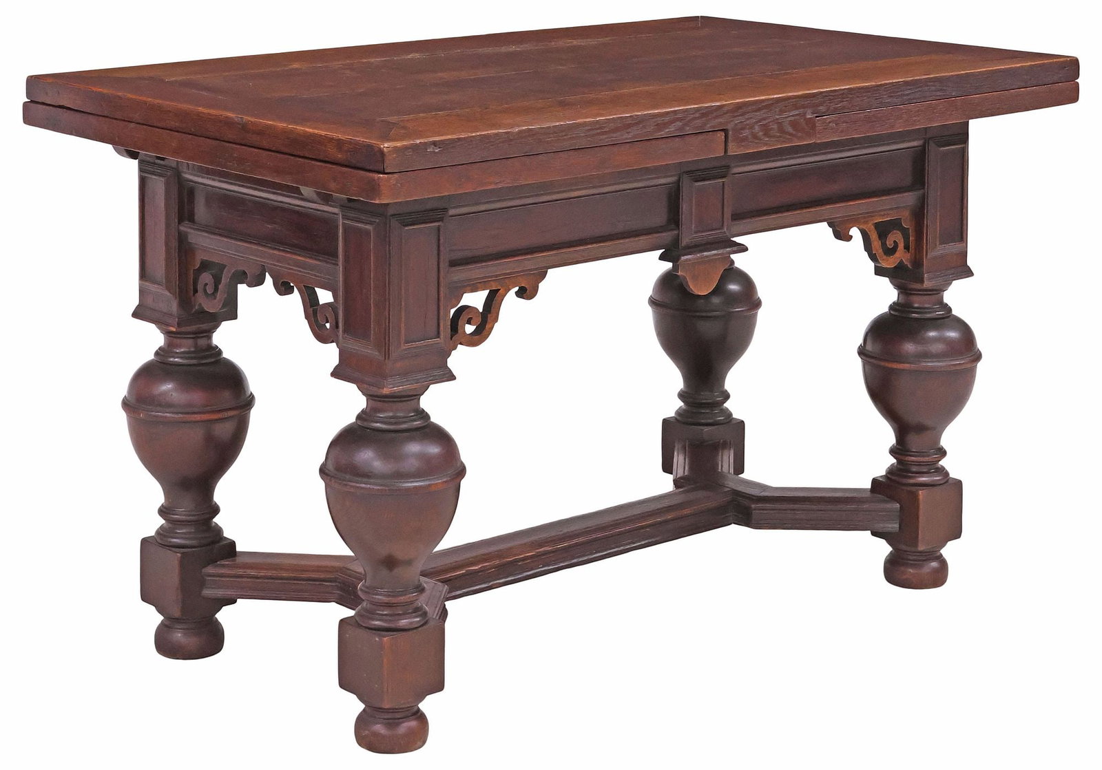 FLEMISH BAROQUE STYLE CARVED OAK DRAW-LEAF DINING TABLE (1 of 5)